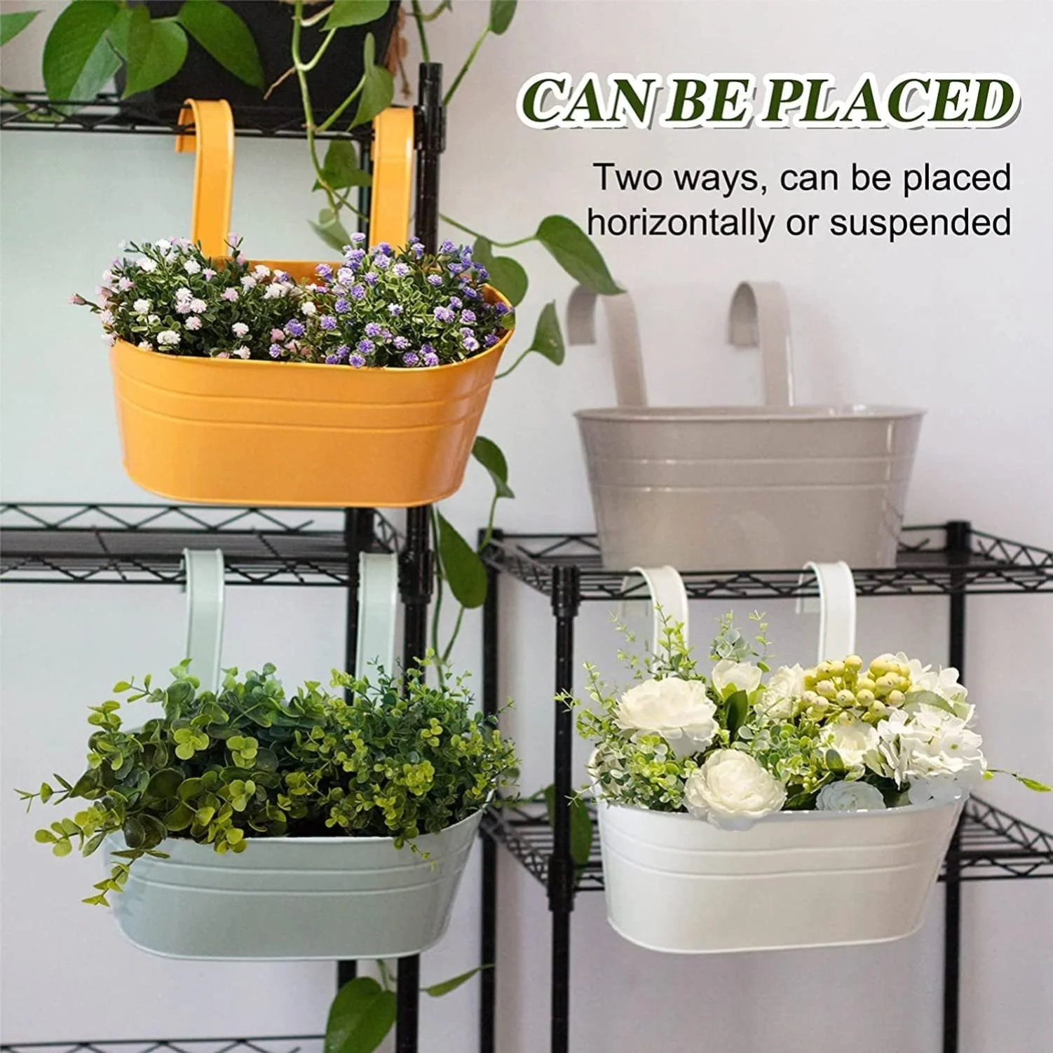 Підвісні горщики KAHEIGN 4 шт металеві 27.5 cm 4 кольори зі знімними гачками, фото №6