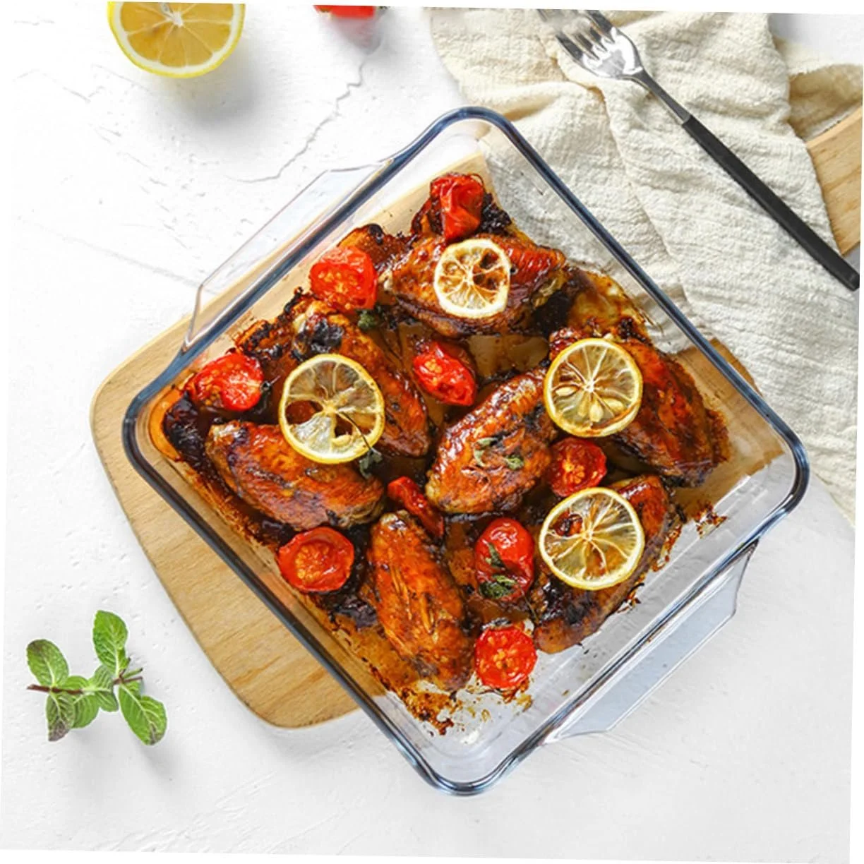 Форма для запекания стеклянная термостойкая с двойными ручками для духовки и микроволновой печи, фото №9