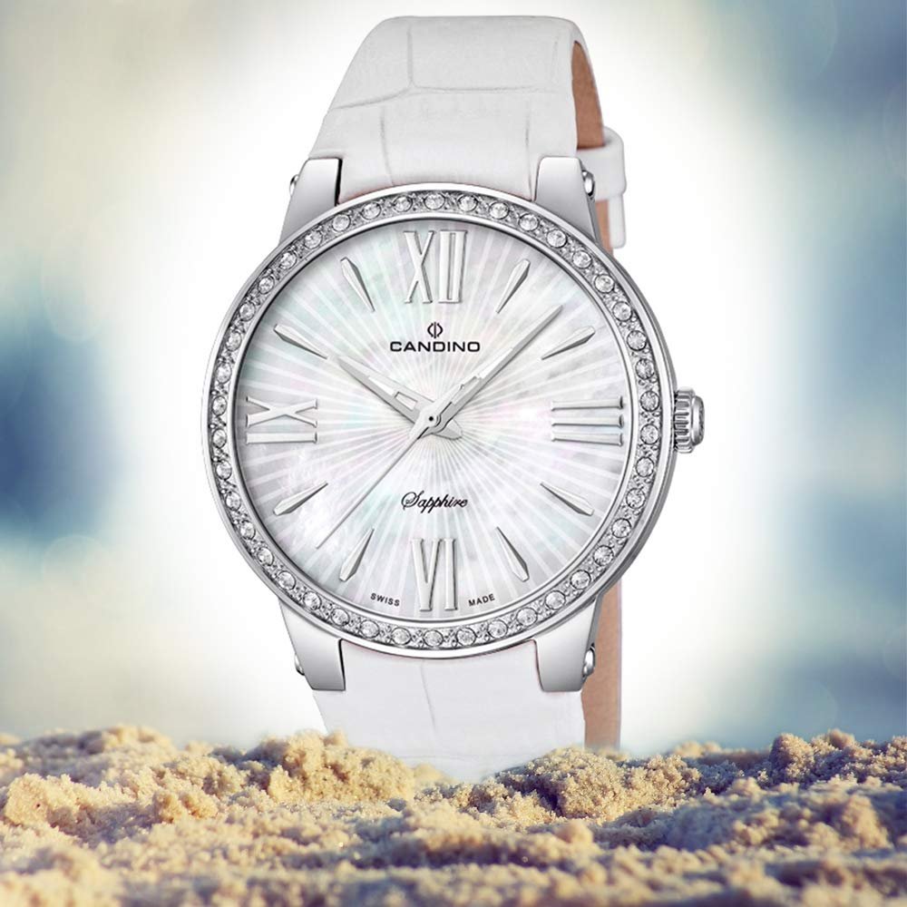 Жіночий аналоговий кварцовий годинник Candino C4597/1, шкіряний браслет, білий, фото №2
