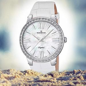 Жіночий аналоговий кварцовий годинник Candino C4597/1, шкіряний браслет, білий synthetic.ua - Фото 1