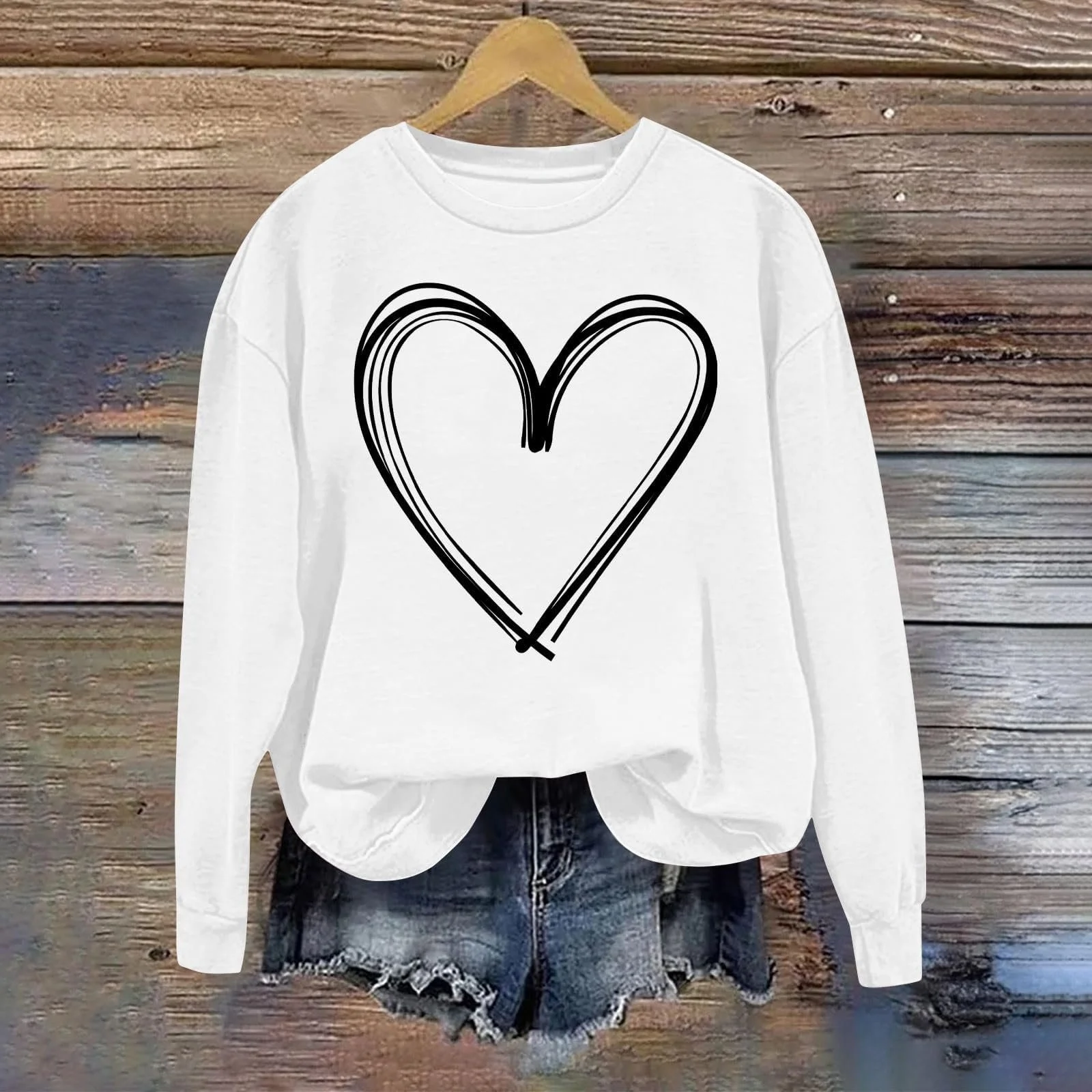 Женский свитшот Gwnauz Пуловер Женский джемпер с принтом сердца, круглым вырезом и длинными рукавами для женщин и девушек, осенне-зимний классический принт в виде сердца, большой, теплый и комфортный, фото №4 Женский свитшот Gwnauz Пуловер Женский джемпер с принтом сердца, круглым вырезом и длинными рукавами для женщин и девушек, осенне-зимний классический принт в виде сердца, большой, теплый и комфортный, фото №4