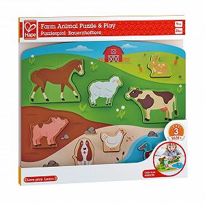 Дерев'яний пазл Hape HAP-E1454 Farm Animal Puzzle & Play різнокольоровий 5'' x 2'' ціна на synthetic.ua - Фото 1 Дерев'яний пазл Hape HAP-E1454 Farm Animal Puzzle & Play різнокольоровий 5'' x 2'' synthetic.ua - Фото 1