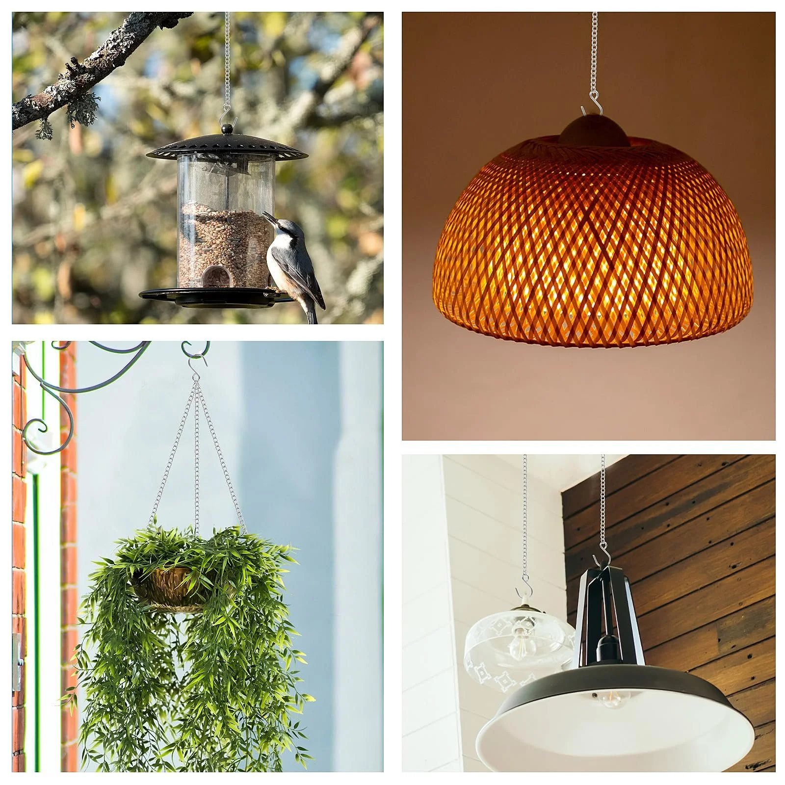 Ланцюги для підвісних кошиків 4 шт 25.7 см з кліпсами та S-подібними гачками сріблясті, фото №7