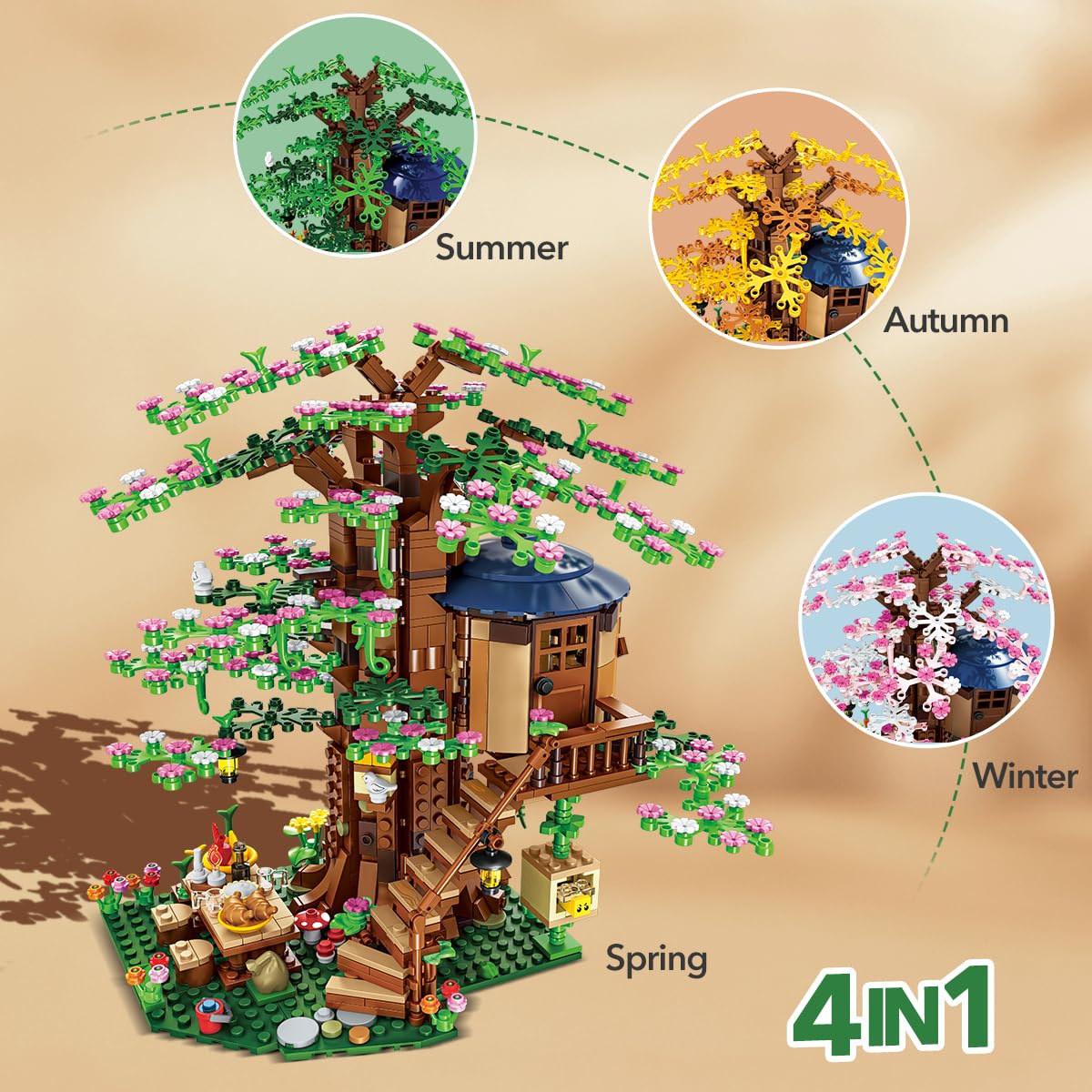 Конструктор INSOON 4 в 1 Flower Tree House з LED підсвіткою, 1157 елементів, фото №5