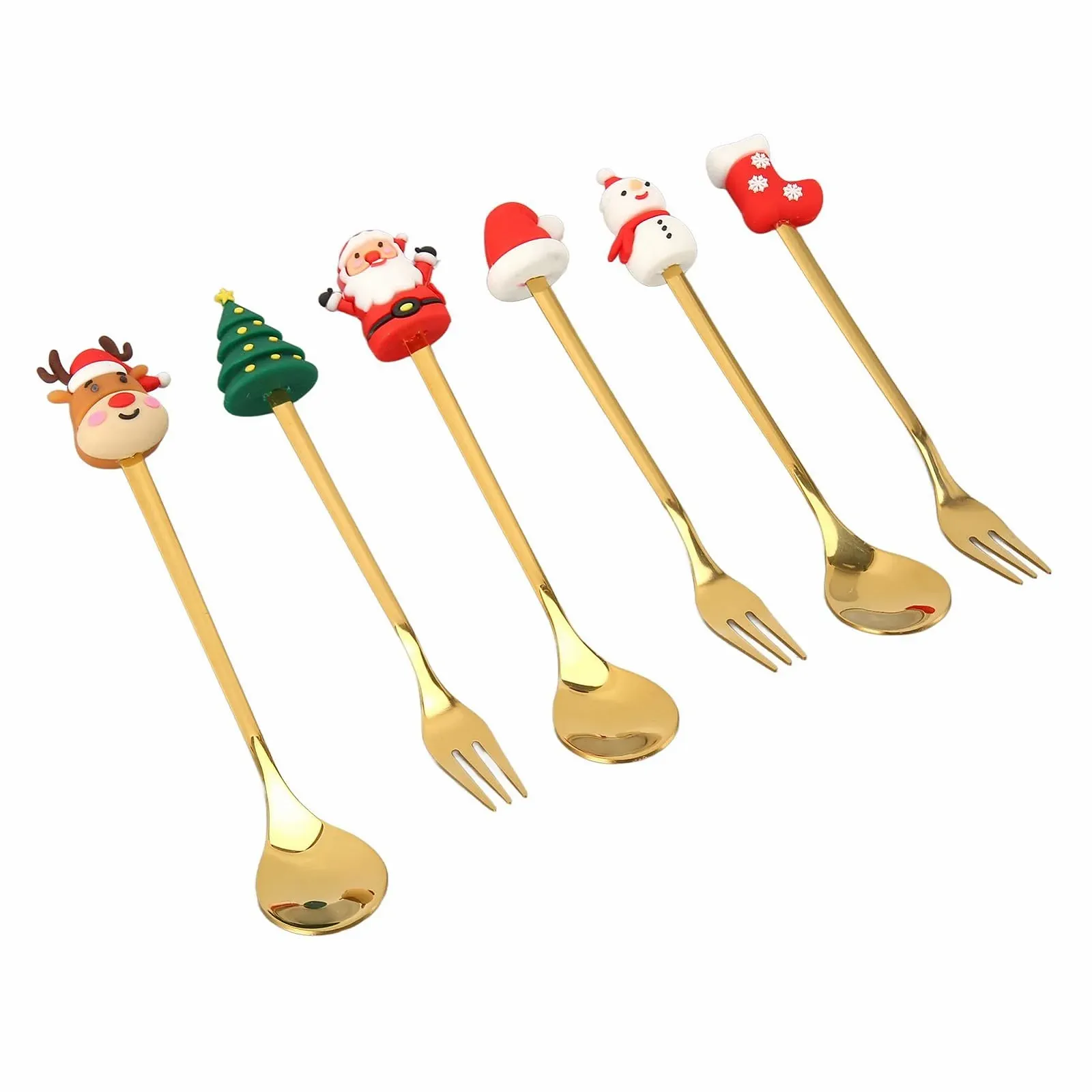 Дитячий Набір Столових Приборів У Різдвяному Дизайні, Нержавіюча Сталь-Силікон з Довгою Ручкою, фото №6