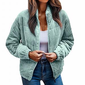 Жіноча Куртка Corduroy Коротка Тепла Зимова Куртка Перехідна Куртка на Підкладці Довгий Рукав Застібка-блискавка - Фото 1