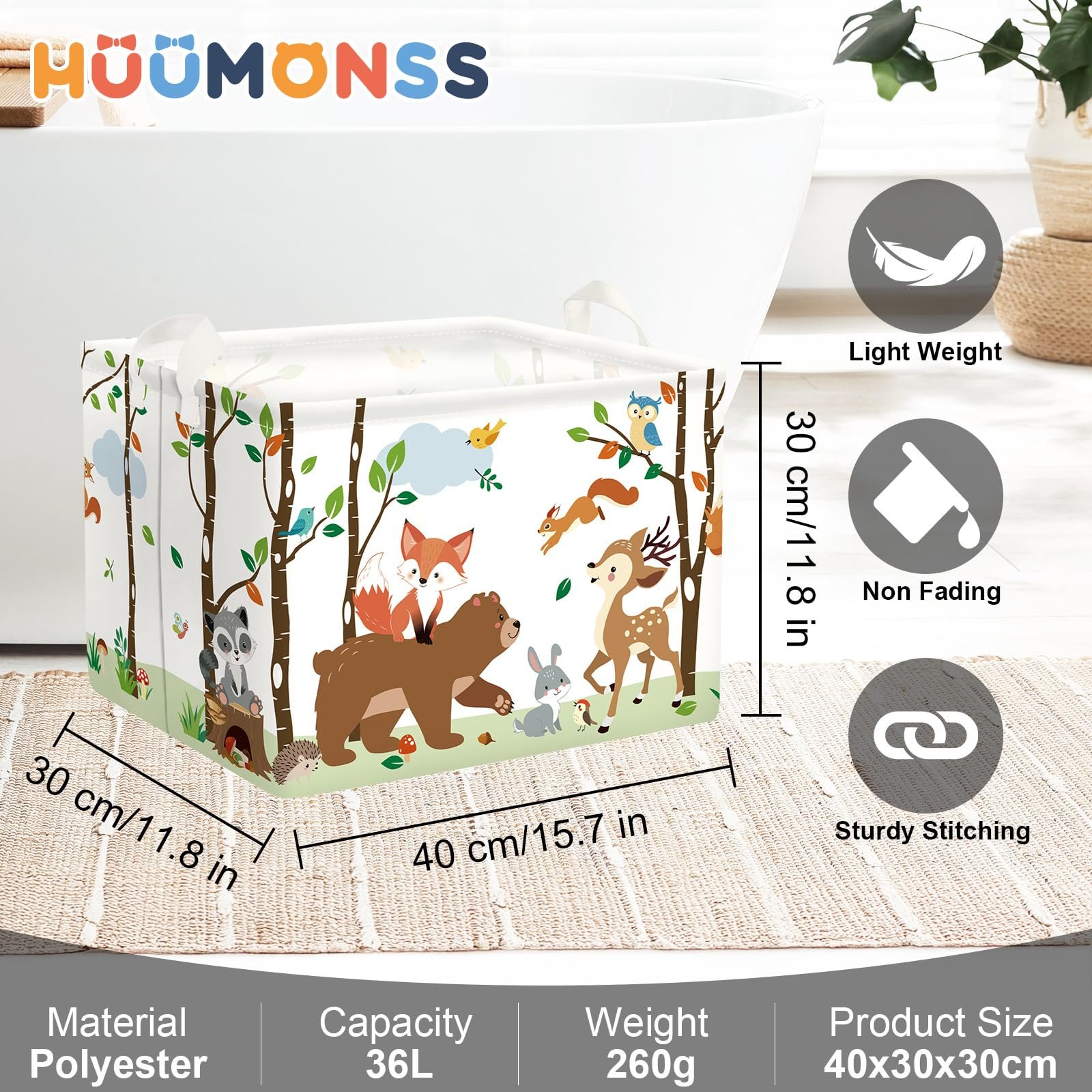 Корзина для игрушек HUUMONSS Детская Лесные звери Складная для мальчиков девочек Большая, фото №6