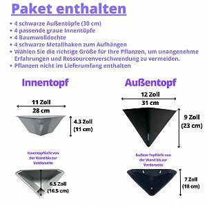 Настінні кашпо LaLaGreen 4 Pack 12" з автовідливом Geometric Black synthetic.ua - Фото 1