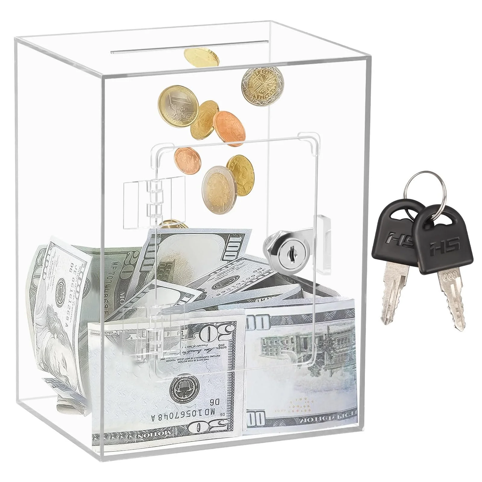 Скарбничка акрилова прозора з ключем та замком 15 x 12 x 20 см, фото №10