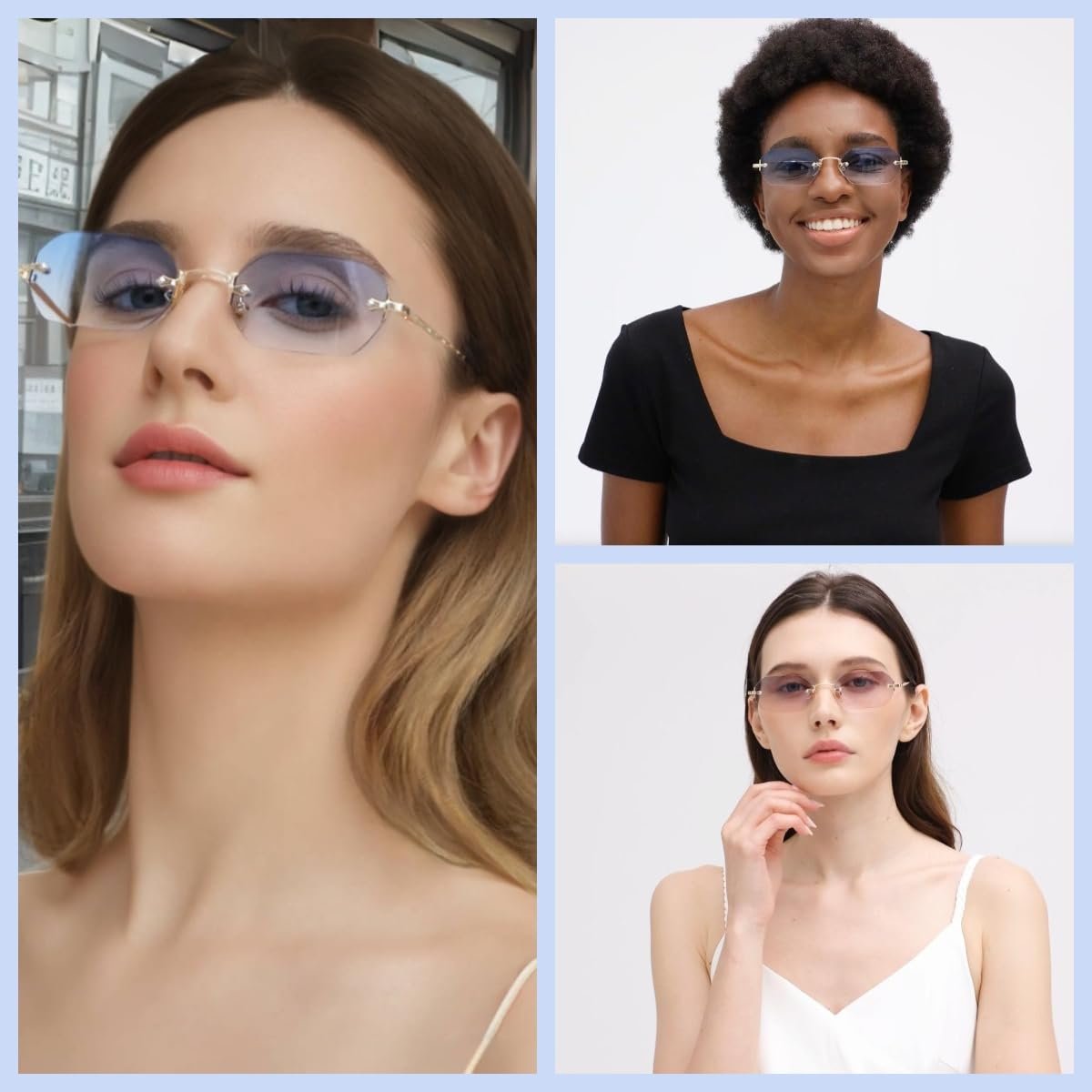 Сонцезахисні окуляри WDZAYXC Ретро Без оправи для жінок та чоловіків Шестикутні, фото №6