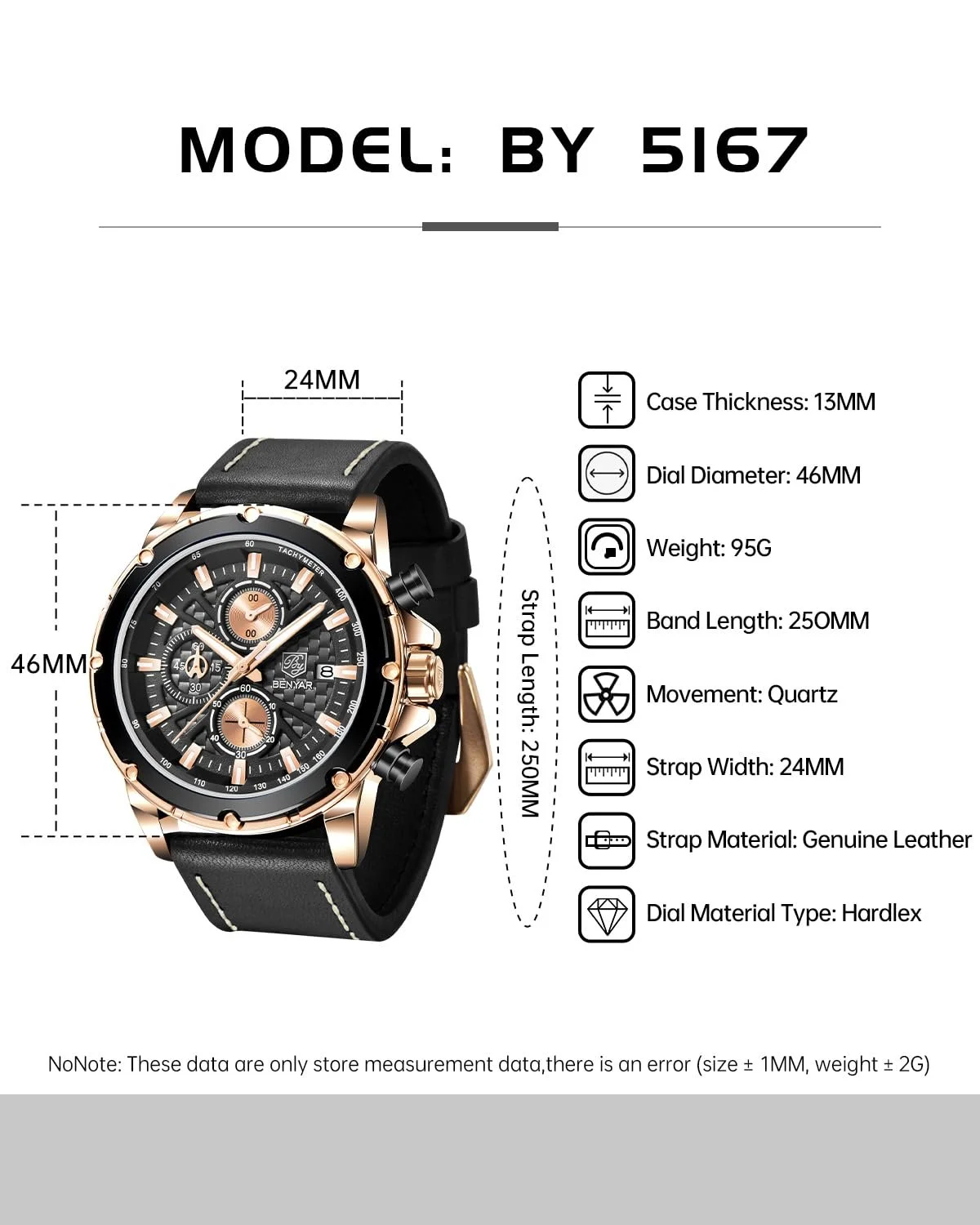 Годинник чоловічий BY BENYAR Хронограф Кварцовий, фото №6