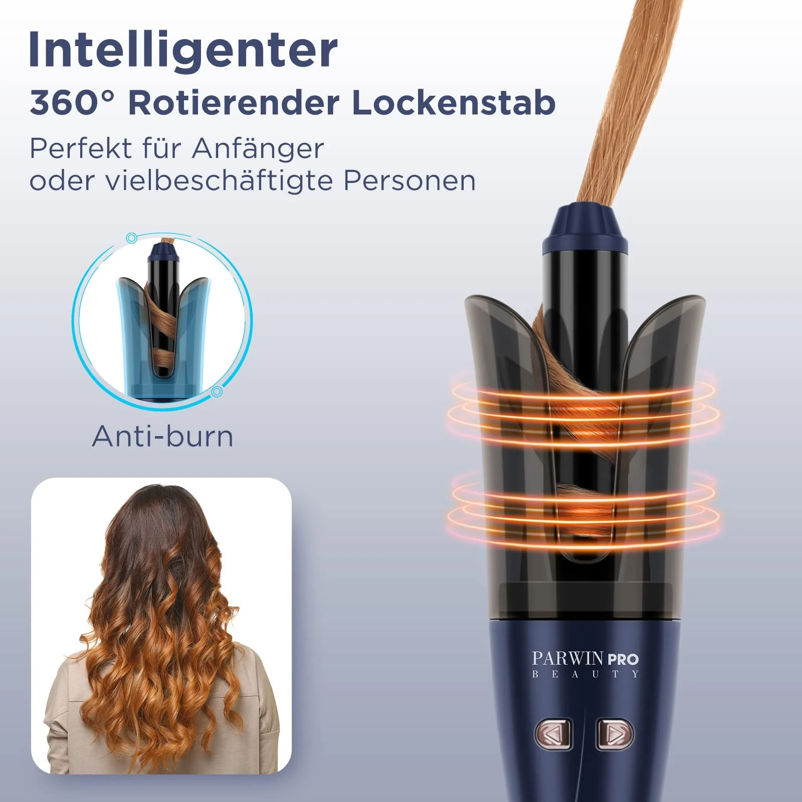 Автоматическая плойка PARWIN PRO BEAUTY 32 мм с керамическим покрытием 100-240 В 4 температурных режима 150-210°C звуковой сигнал 7 с синяя, фото №2 Автоматическая плойка PARWIN PRO BEAUTY 32 мм с керамическим покрытием 100-240 В 4 температурных режима 150-210°C звуковой сигнал 7 с синяя, фото №2