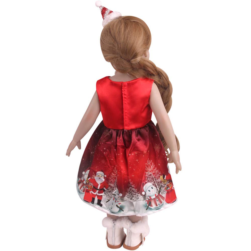 Одежда CAMICALMI Winter Christmas платье с шляпой для куклы American Girl 18 дюймов с узором Санты, фото №3