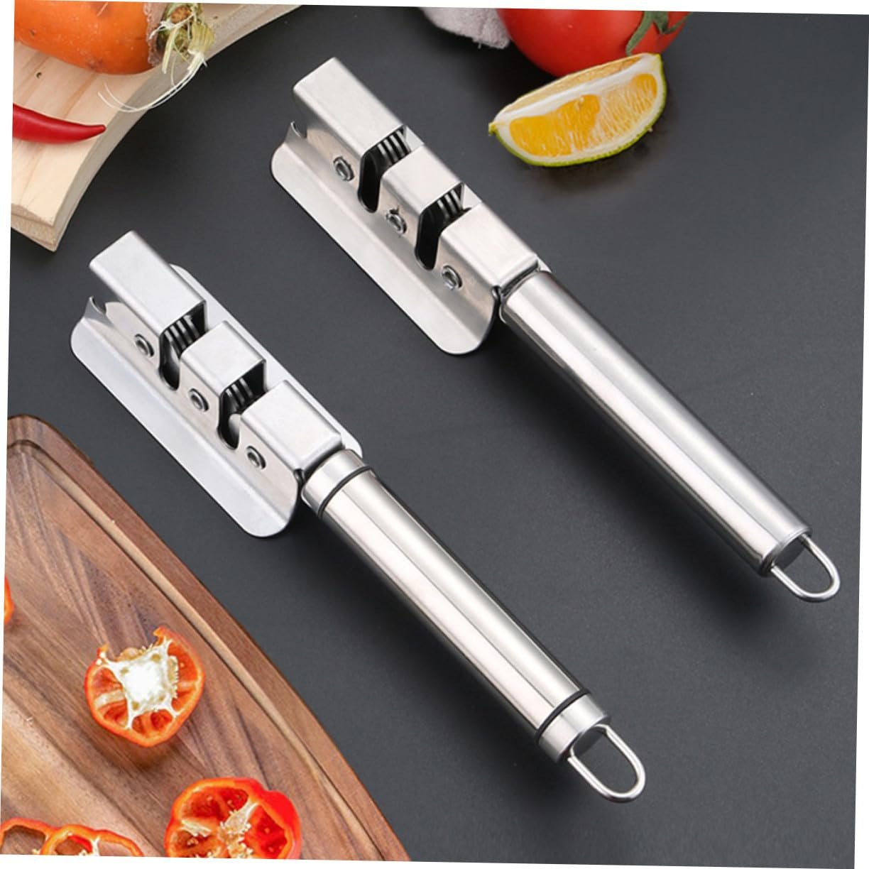 Точилка для ножей и ножниц бытовая из нержавеющей стали с эргономичной рукояткой компактная, фото №3