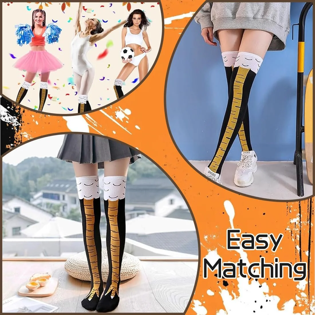 Чулки Куриные лапки Веселые забавные носки Куриные носки Мультяшные зимние теплые вязаные чулки выше колена, фото №5