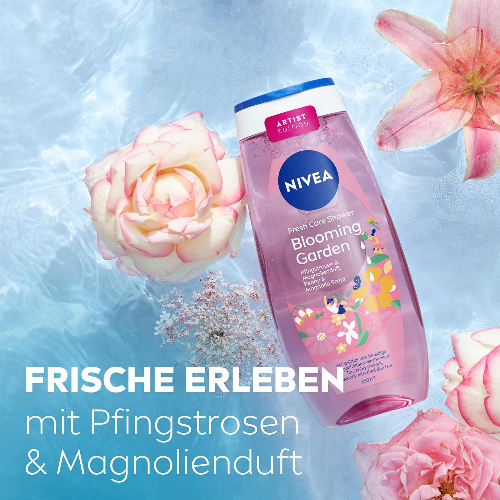 Гель для душа NIVEA Blooming Garden Artist Edition pH-нейтральный с витаминами C и E и ароматом пиона и магнолии 250 мл, фото №4