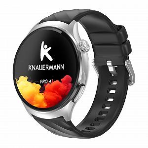Смарт-часы Knauermann PRO 4 ECG Health Watch с функцией телефона, серебристый корпус, черный силиконовый ремешок - Фото 1