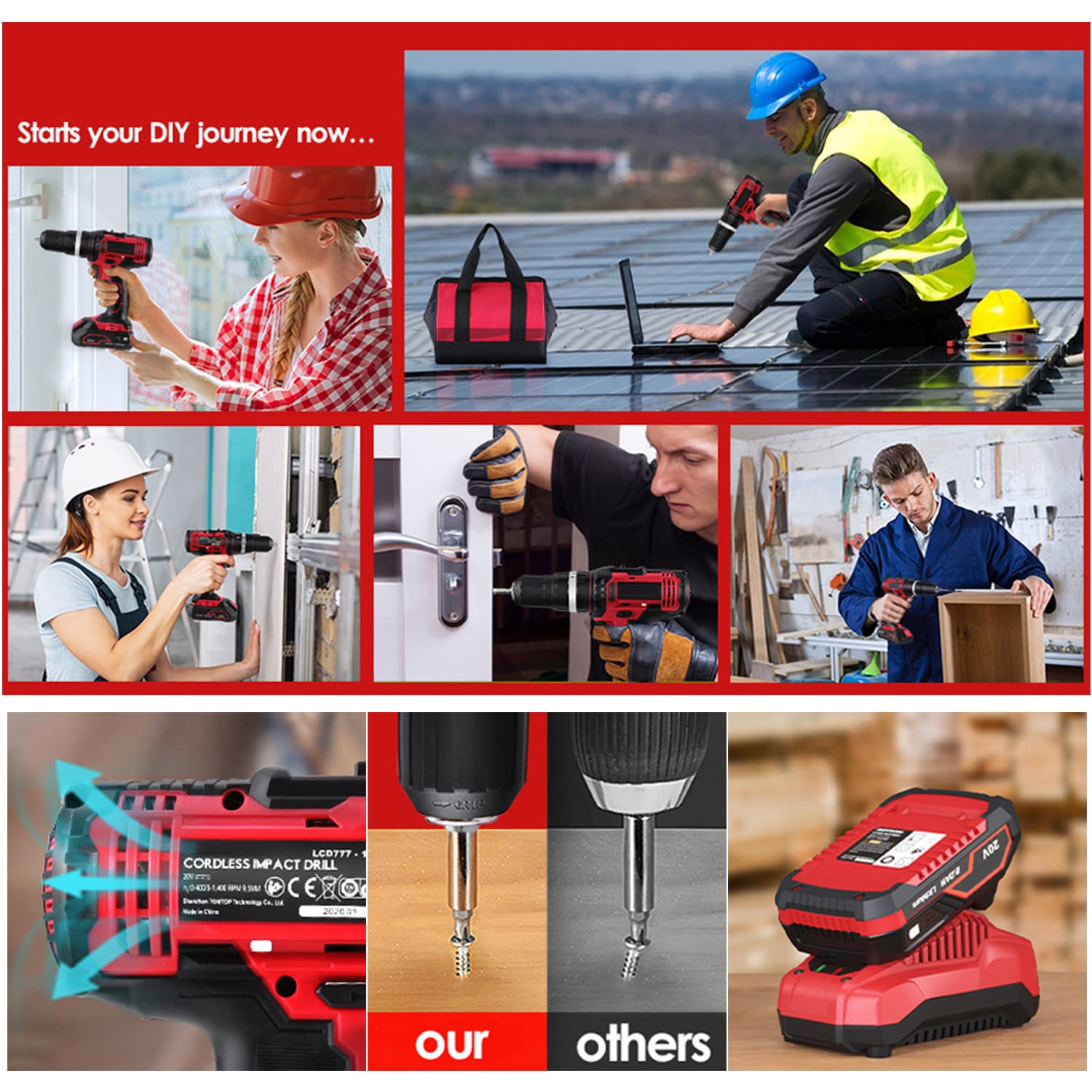 Дрель KKnoon Cordless 20 V Cordless с 1 батареей Li-Ion быстрое зарядное устройство 1H, фото №4