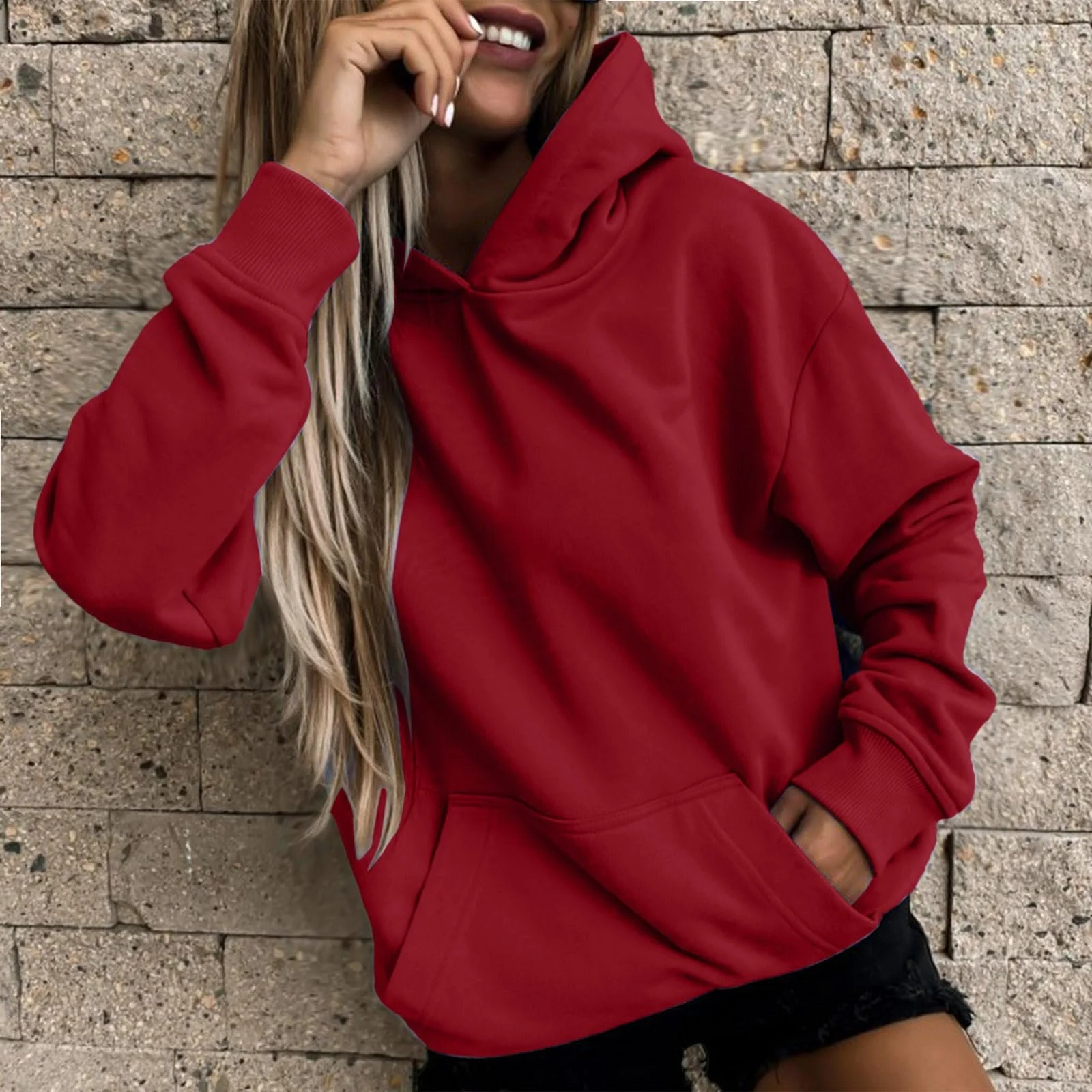 Женский Худи blackprint Свободный Длиннорукавная Толстовка Большого Размера черный, фото №3