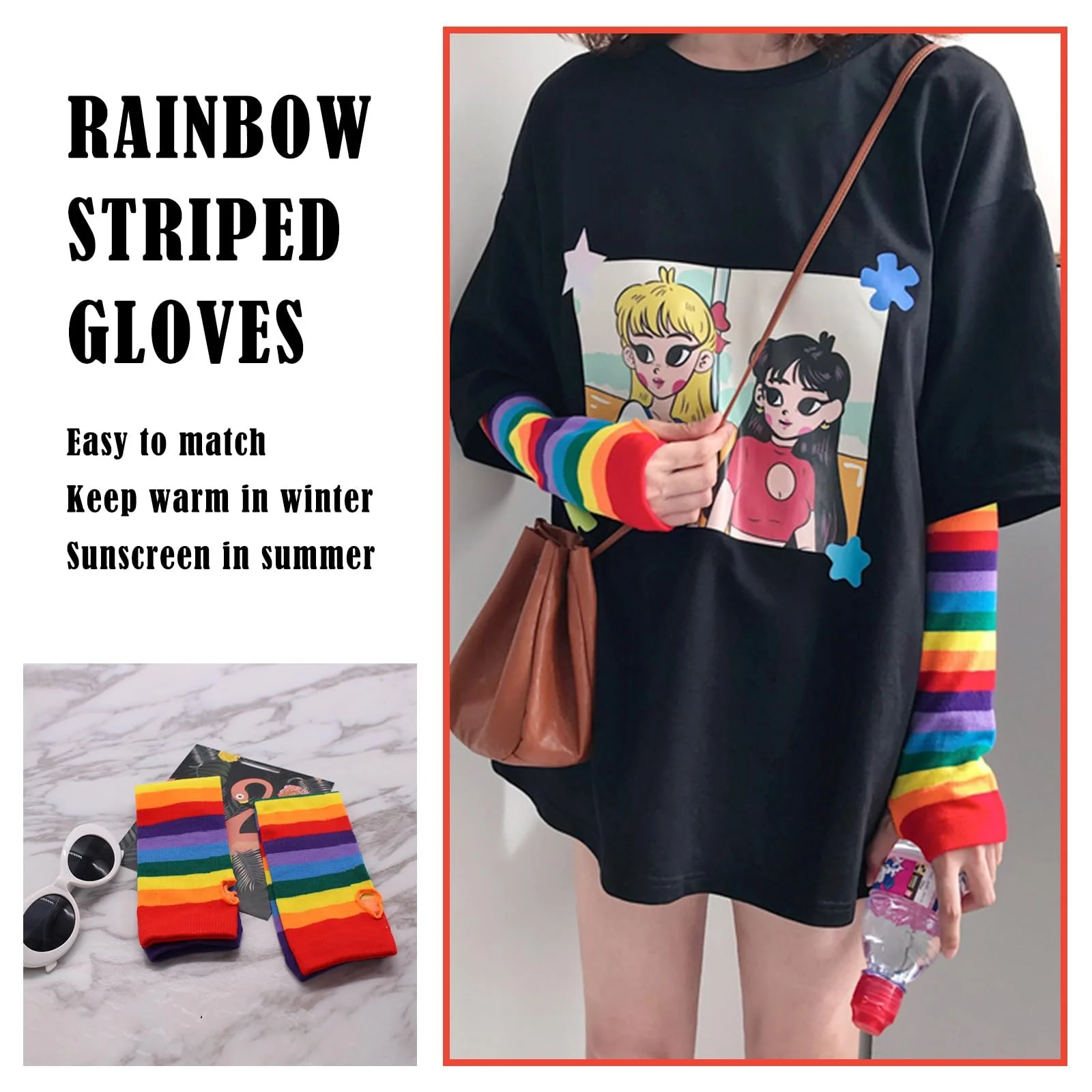 Гетри в райдужну смужку, високі шкарпетки до колін, фото №4