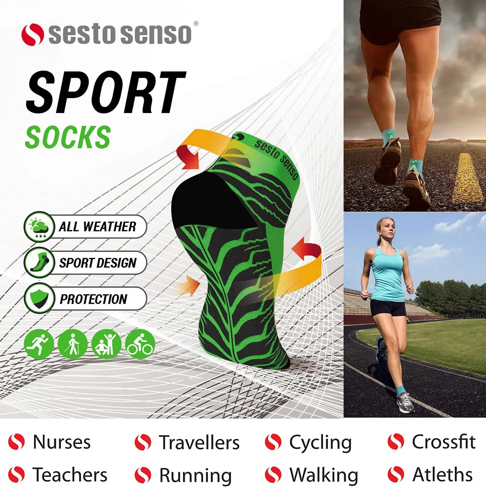 Спортивные носки Sesto Senso для женщин и мужчин, 1 пара, цветные спортивные носки для бега, фото №6