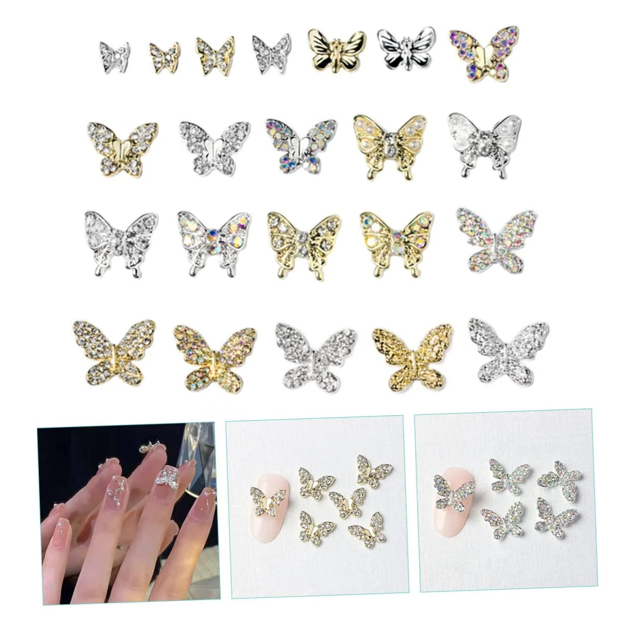 Прикраса для ногтей Бабочка Healvian 88 шт Золотистый Подвеска для ногтей Плоская задняя часть Камни для ногтей Бриллианты для ногтей 3D Шарм Маникюрный сплав, фото №5