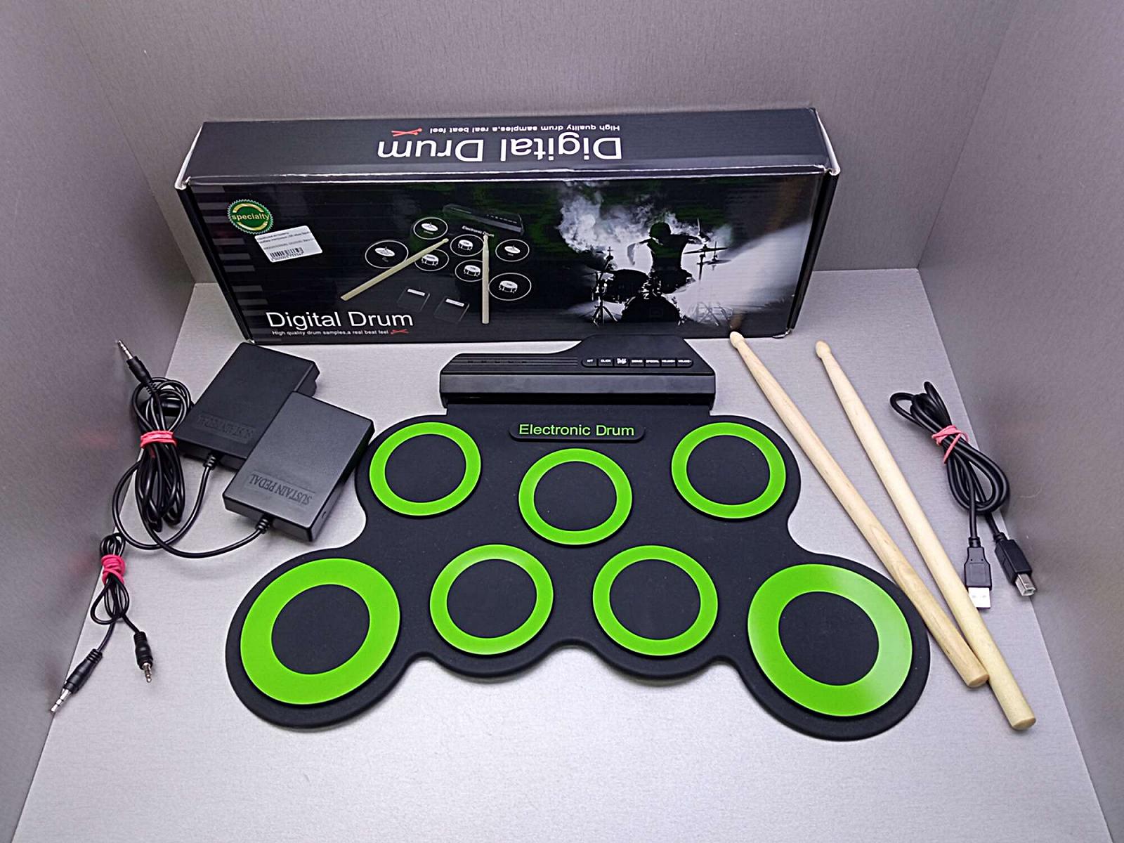 Музыкальные инструменты Барабаны электронные USB гибкие барабанная установка пэды G3002 Black-Green, фото №1