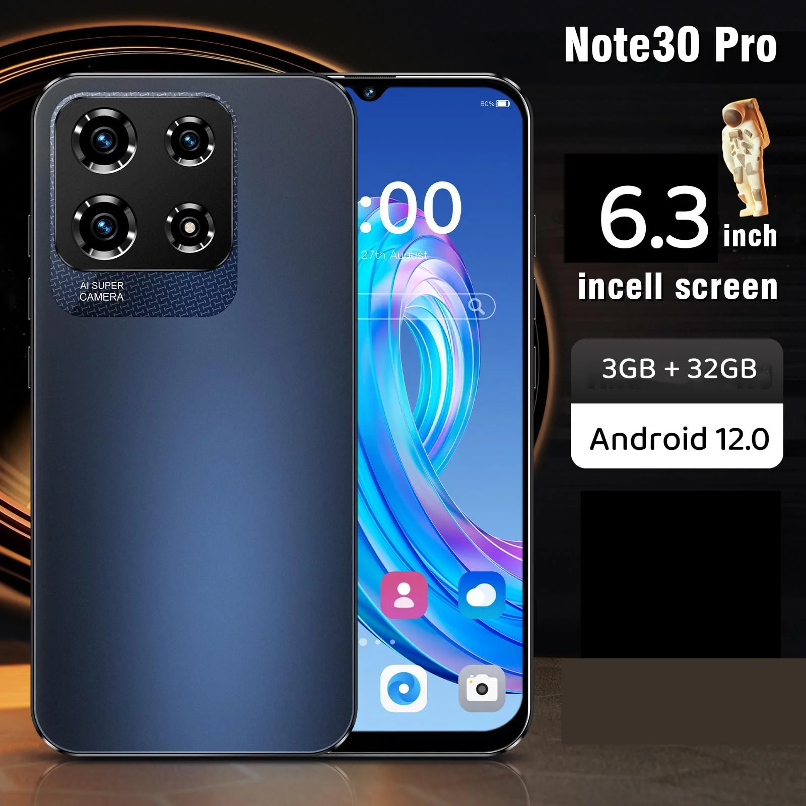 Смартфон Note30Pro 4G 3 GB + 32 GB/SD до 256 GB Android 12.0 6.3 дюйма HD+ 16 MP + 13 MP 5000 mAh Dual SIM GPS Face ID OTG Білий, фото №4 Смартфон Note30Pro 4G 3 GB + 32 GB/SD до 256 GB Android 12.0 6.3 дюйма HD+ 16 MP + 13 MP 5000 mAh Dual SIM GPS Face ID OTG Білий, фото №4