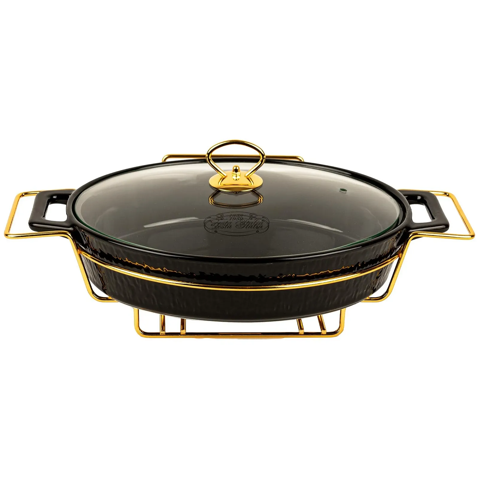 Форма для запекания керамическая с крышкой и подставкой 2.5 л овальная Черная, фото №7