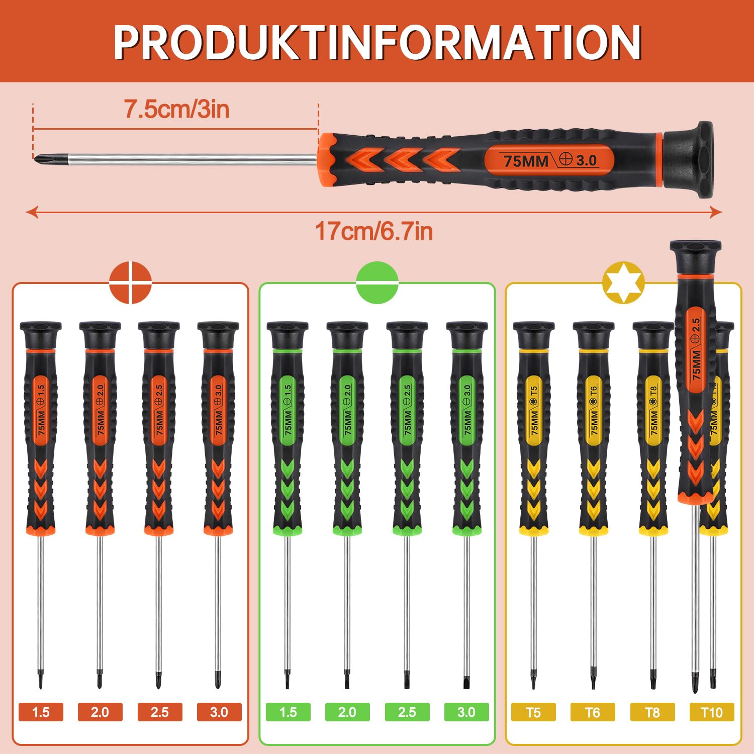 Набор отверток Ezydka 12 шт Мини Магнит Прямой/Torx/Плоский, фото №2