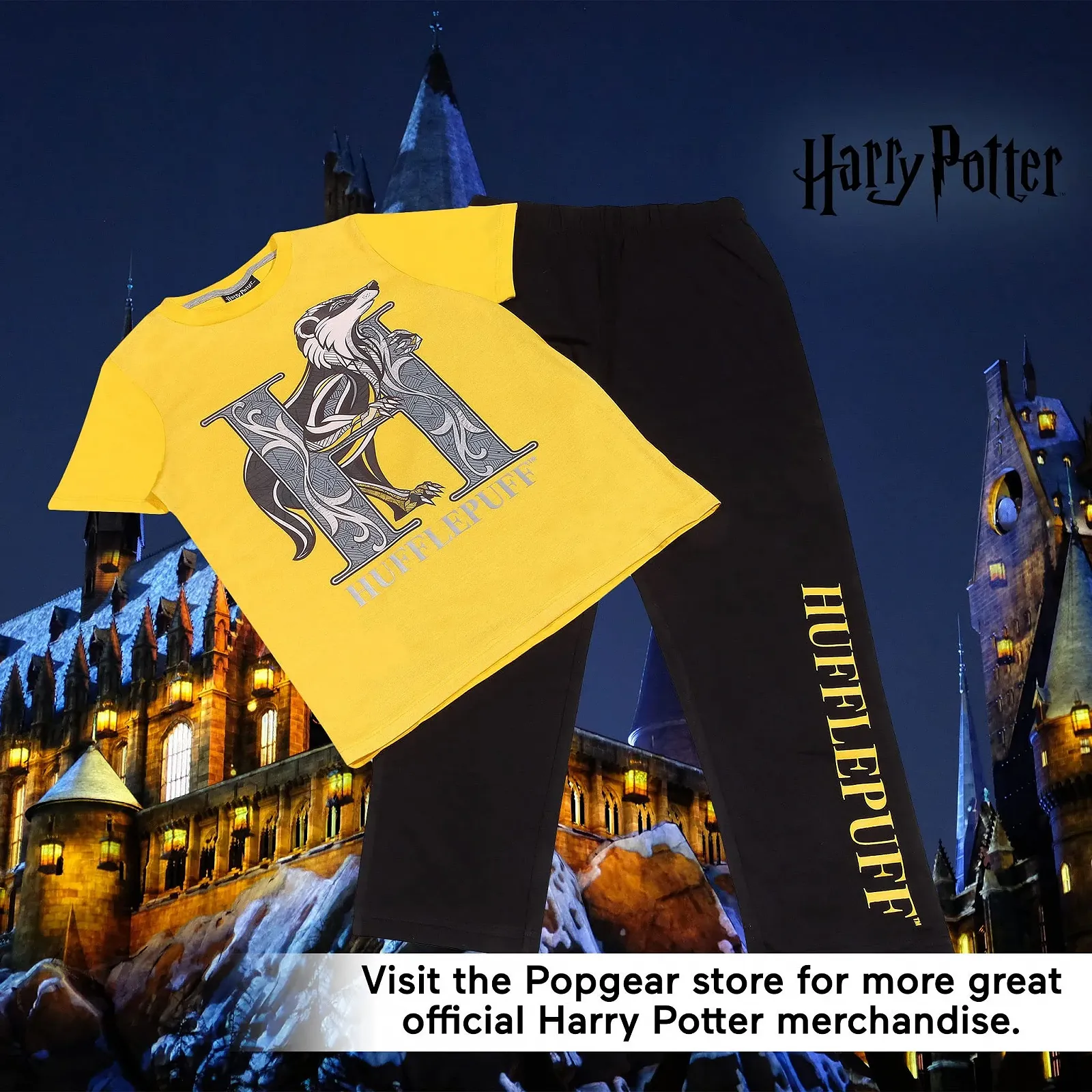 Комплект піжамний Popgear Harry Potter Hufflepuff Довгий Чорний Жовтий, фото №5