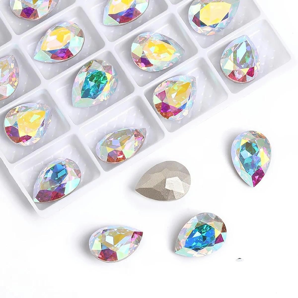 Кришталеві блискітки різних розмірів, блискучі перлини, кришталь, 20 x 30 мм, 12 штук, фото №1