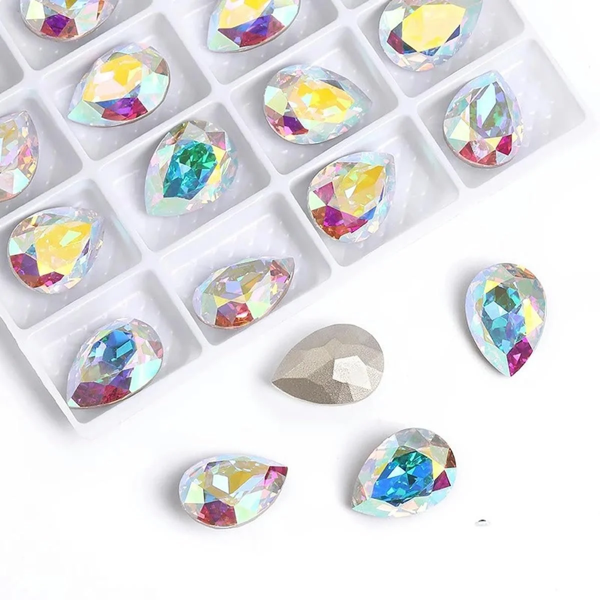 Кришталеві блискітки різних розмірів, блискучі перлини, кришталь, 20 x 30 мм, 12 штук, фото №1