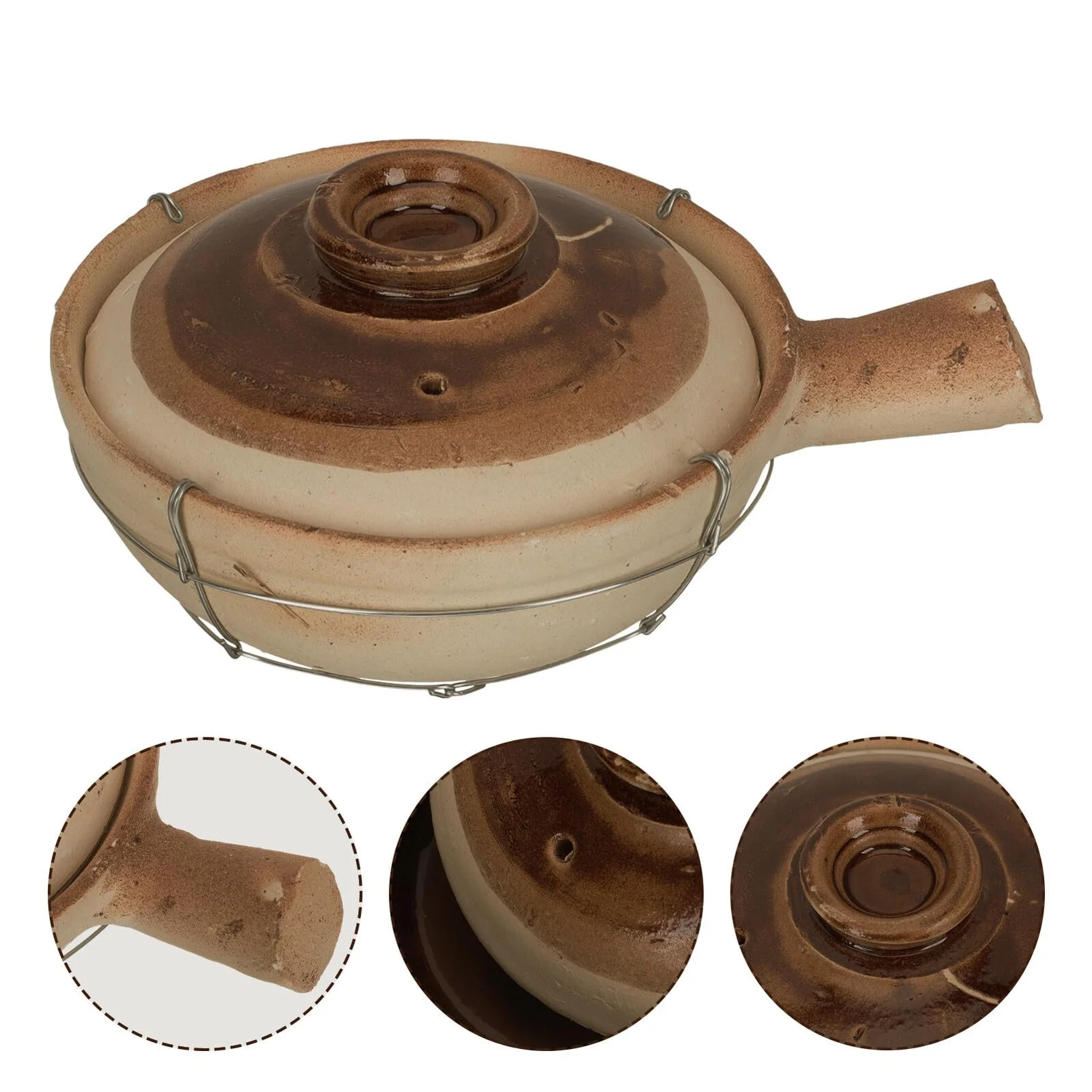 Кастрюля NUOBESTY глиняная с ручкой и железной ручкой традиционная Белая, фото №4