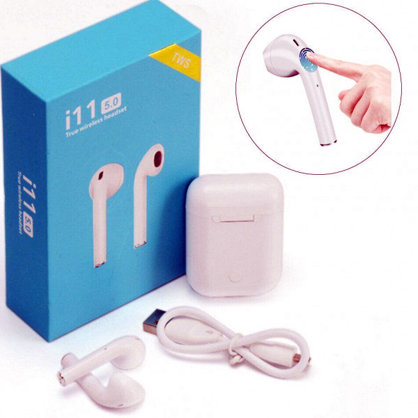 Беспроводные блютуз наушники i11 TWS с боксом для зарядки White, фото №1