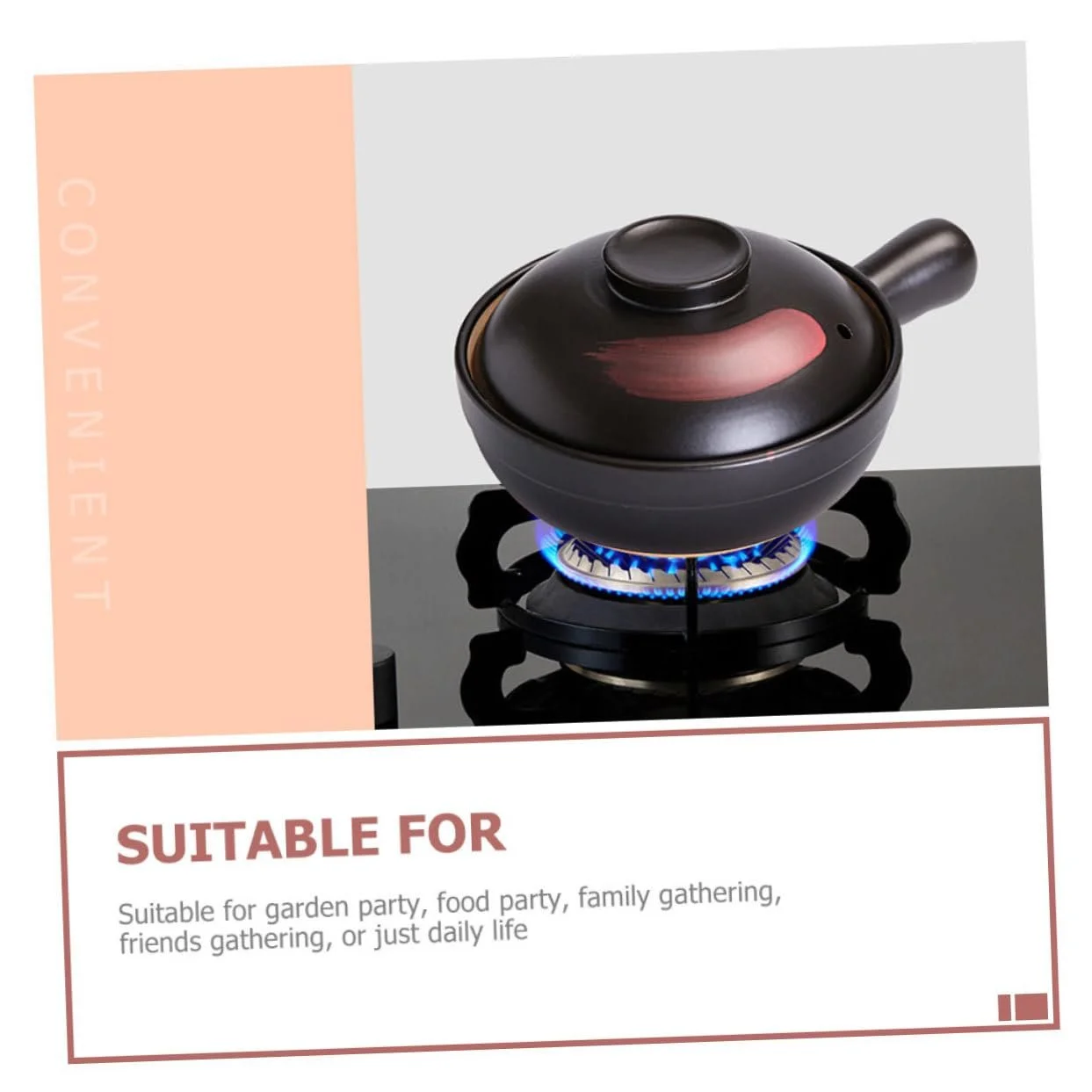 Кастрюля глиняная Garneck жаропрочная с ручкой для тушения и бибимбапа для газовых плит, фото №9