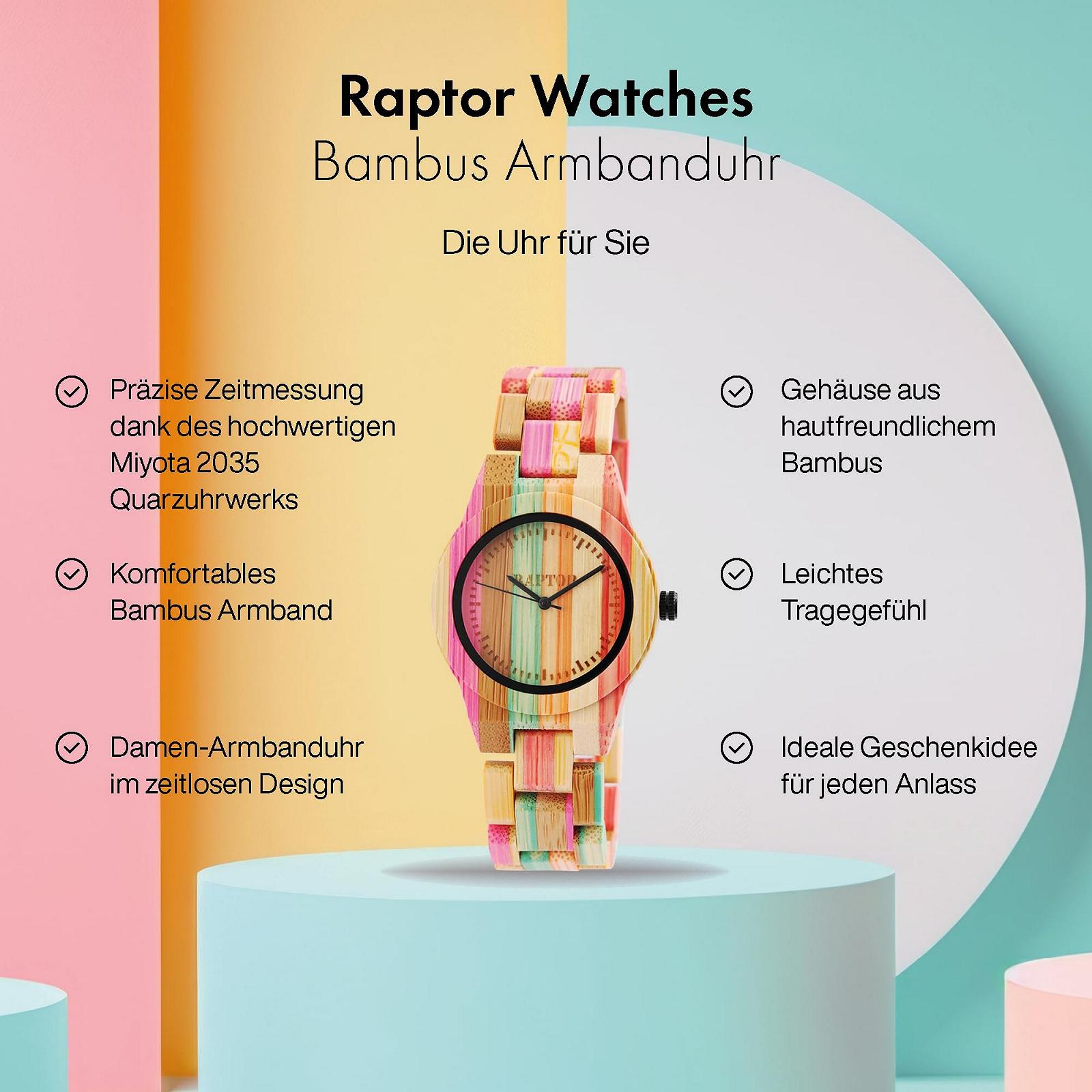 Жіночий дерев'яний годинник Raptor Raina RA10188, бамбуковий, аналоговий, кварцовий, фото №2 Жіночий дерев'яний годинник Raptor Raina RA10188, бамбуковий, аналоговий, кварцовий, фото №2