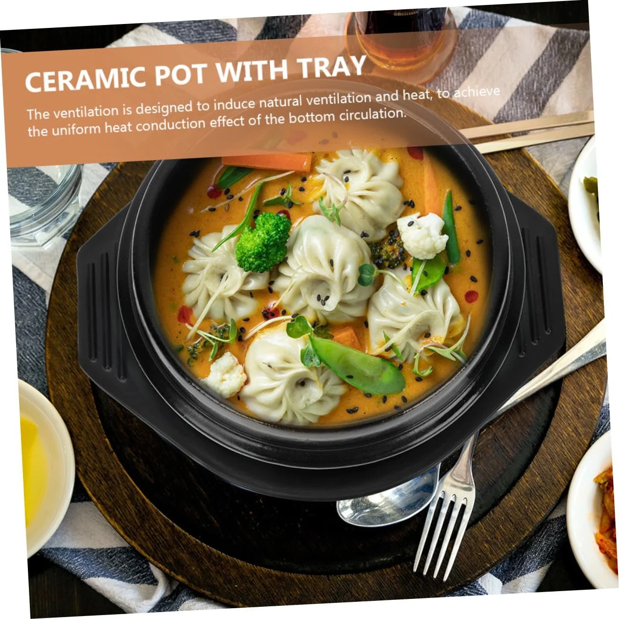 Кастрюля Toyvian Bibimbap керамическая круглая с термостойким подносом, фото №9