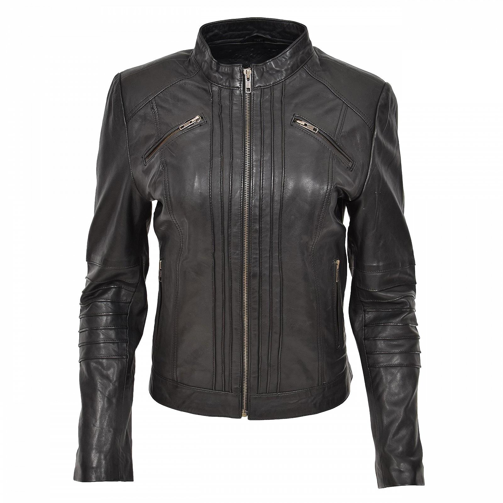 Жіноча куртка A1 FASHION GOODS Biker зі шкіри, чорна, фото №4