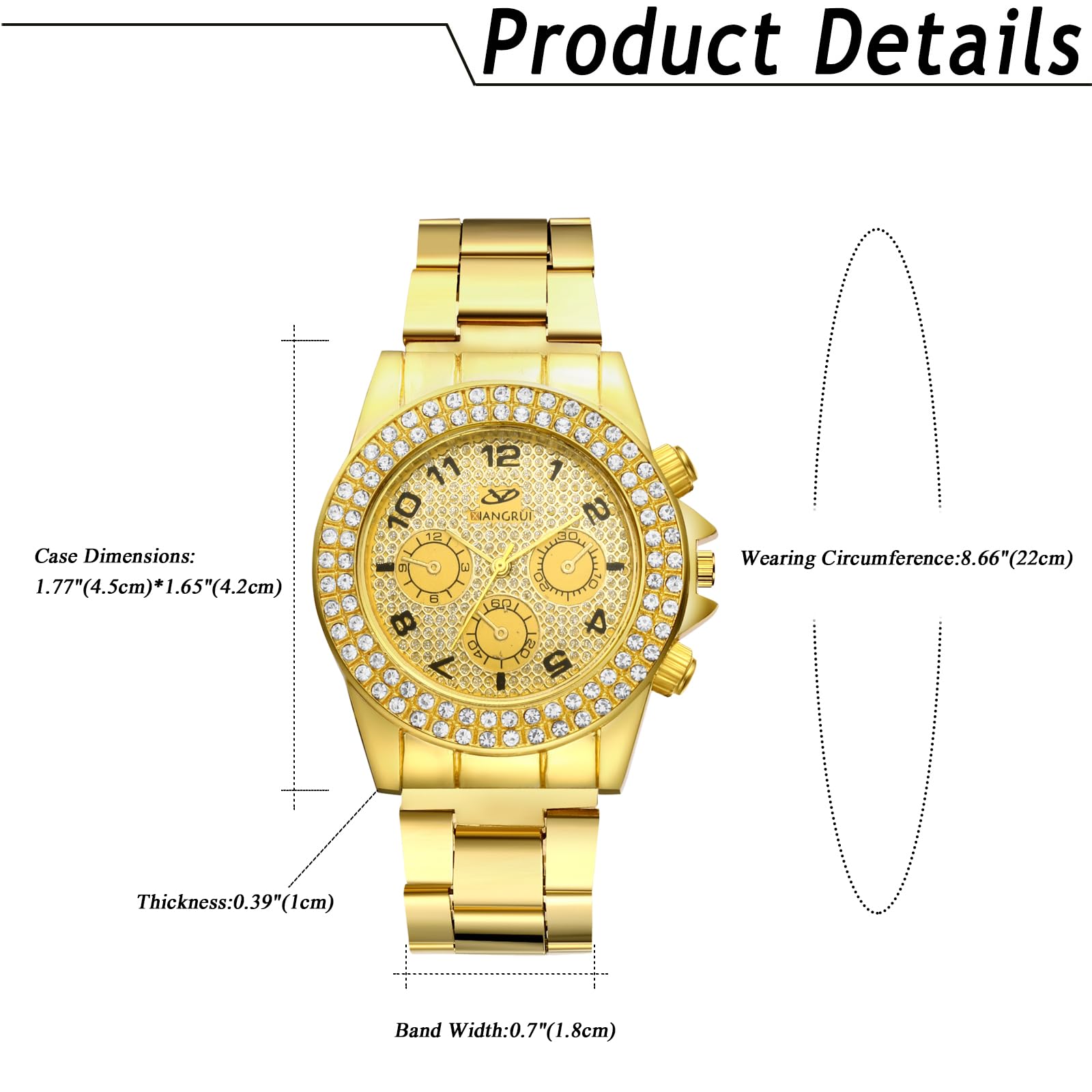 Часы Avaner Watches Couples Gold Женские часы с кристаллами Кварцевые аналоговые с арабскими цифрами Золотые, фото №6