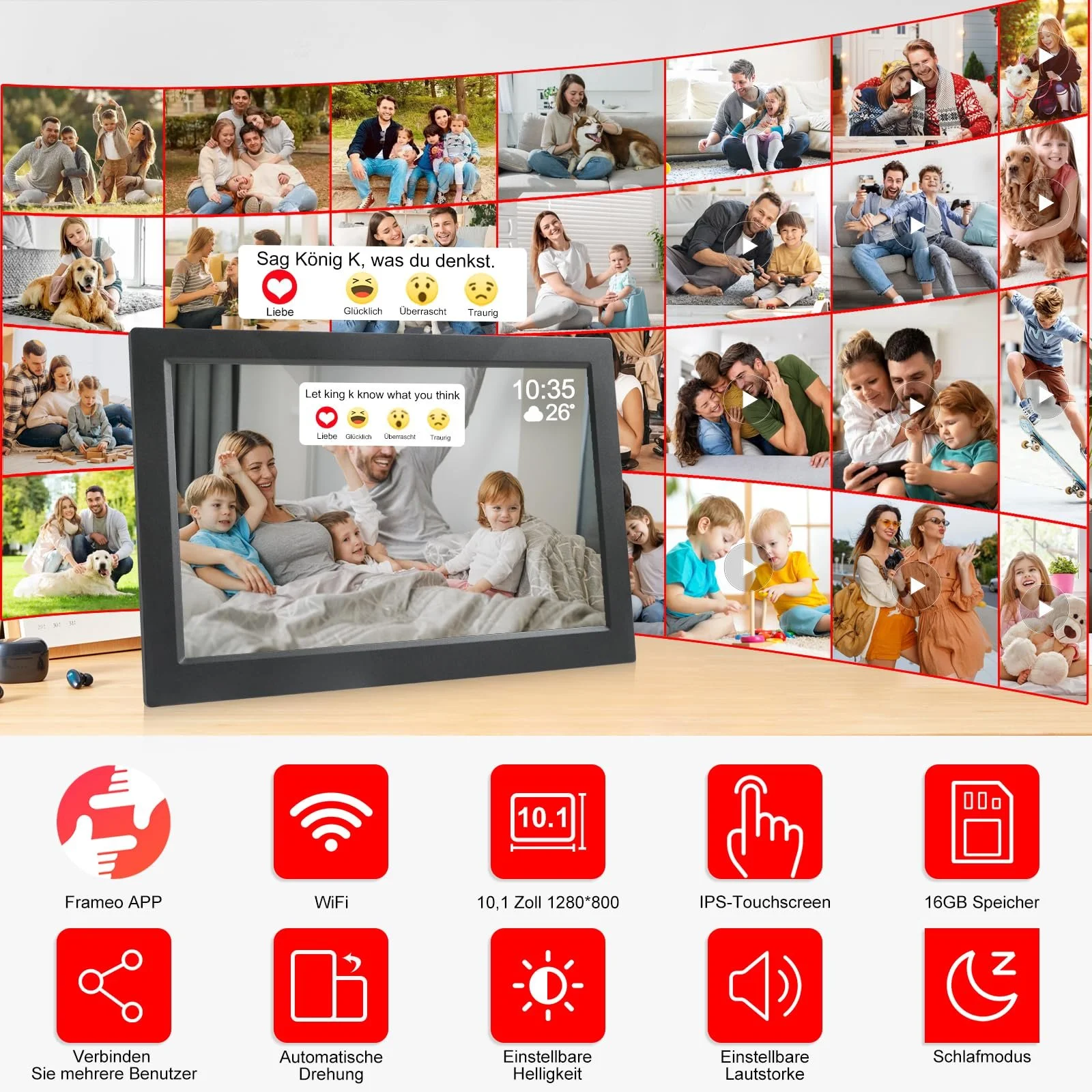 Цифровая фоторамка FRAMEO 10.1 дюйма WiFi 1280 x 800 HD IPS LCD Touchscreen 16 GB, фото №2