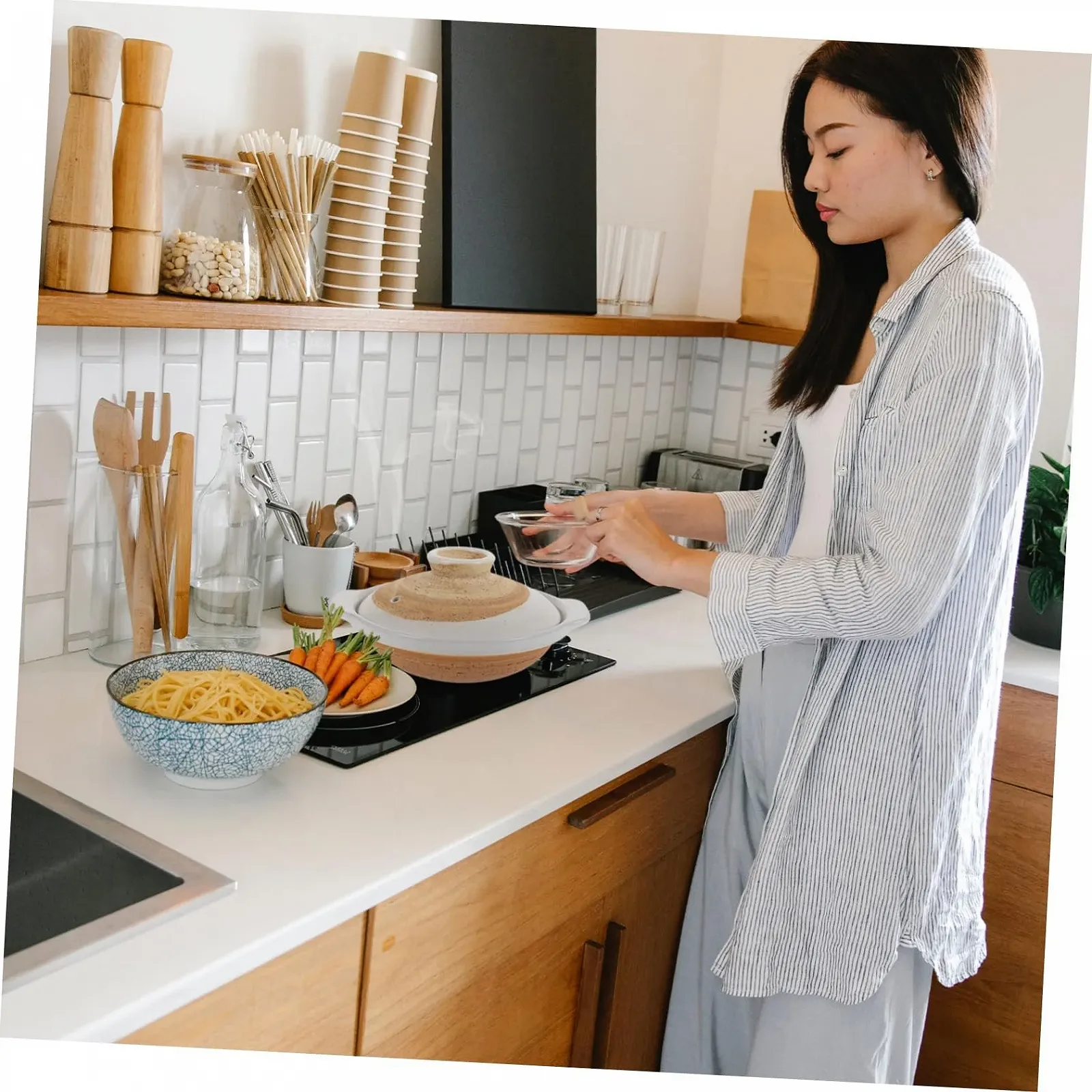 Керамическая кастрюля VALICLUD для курицы с рисом термостойкая в японском стиле с крышкой, фото №3