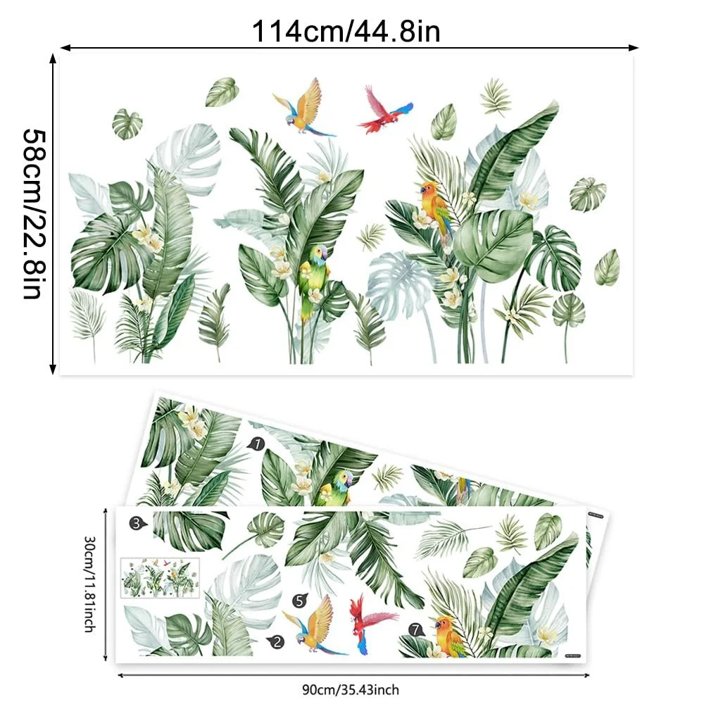 Наклейка на стіну milaosk Пальмове листя та папуги тропічні рослини самоклеюча, фото №2