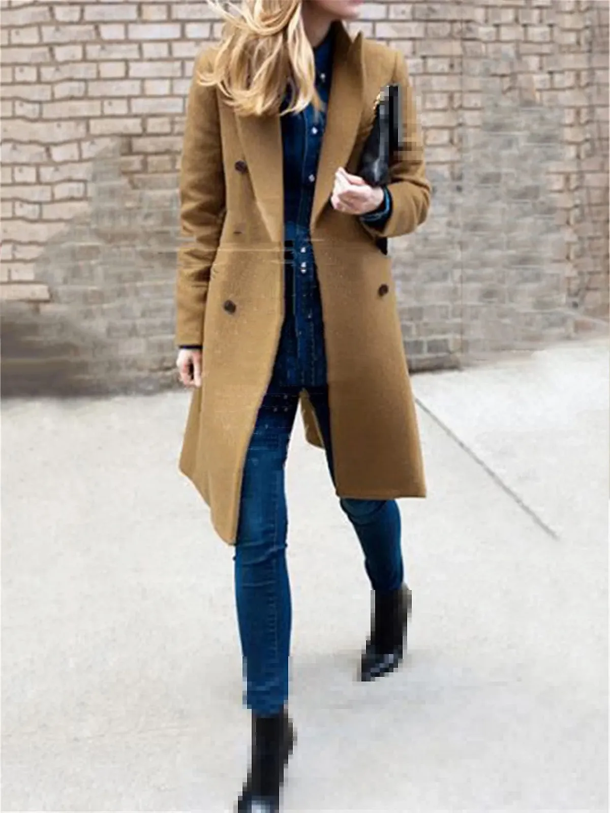 Шерстяное пальто Sweejim Осень-Зима Двубортное Повседневное Длинное, фото №2