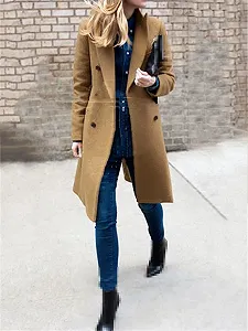 Шерстяное пальто Sweejim Осень-Зима Двубортное Повседневное Длинное synthetic.ua - Фото 1