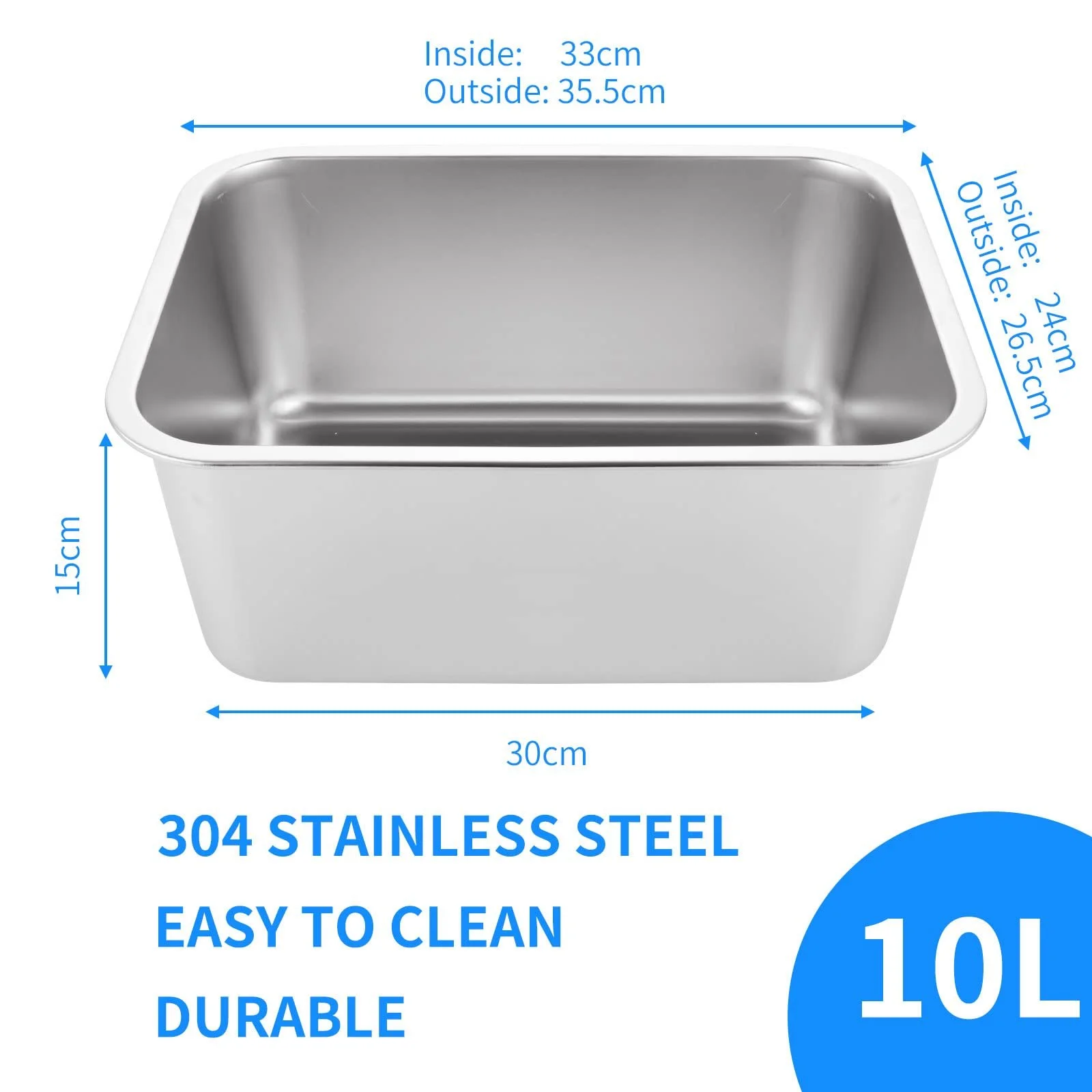 Миска для мытья и смешивания ASelected 304 Stainless Steel 10 л Прямоугольная 33 x 24 x 15 см, фото №2 Миска для мытья и смешивания ASelected 304 Stainless Steel 10 л Прямоугольная 33 x 24 x 15 см, фото №2