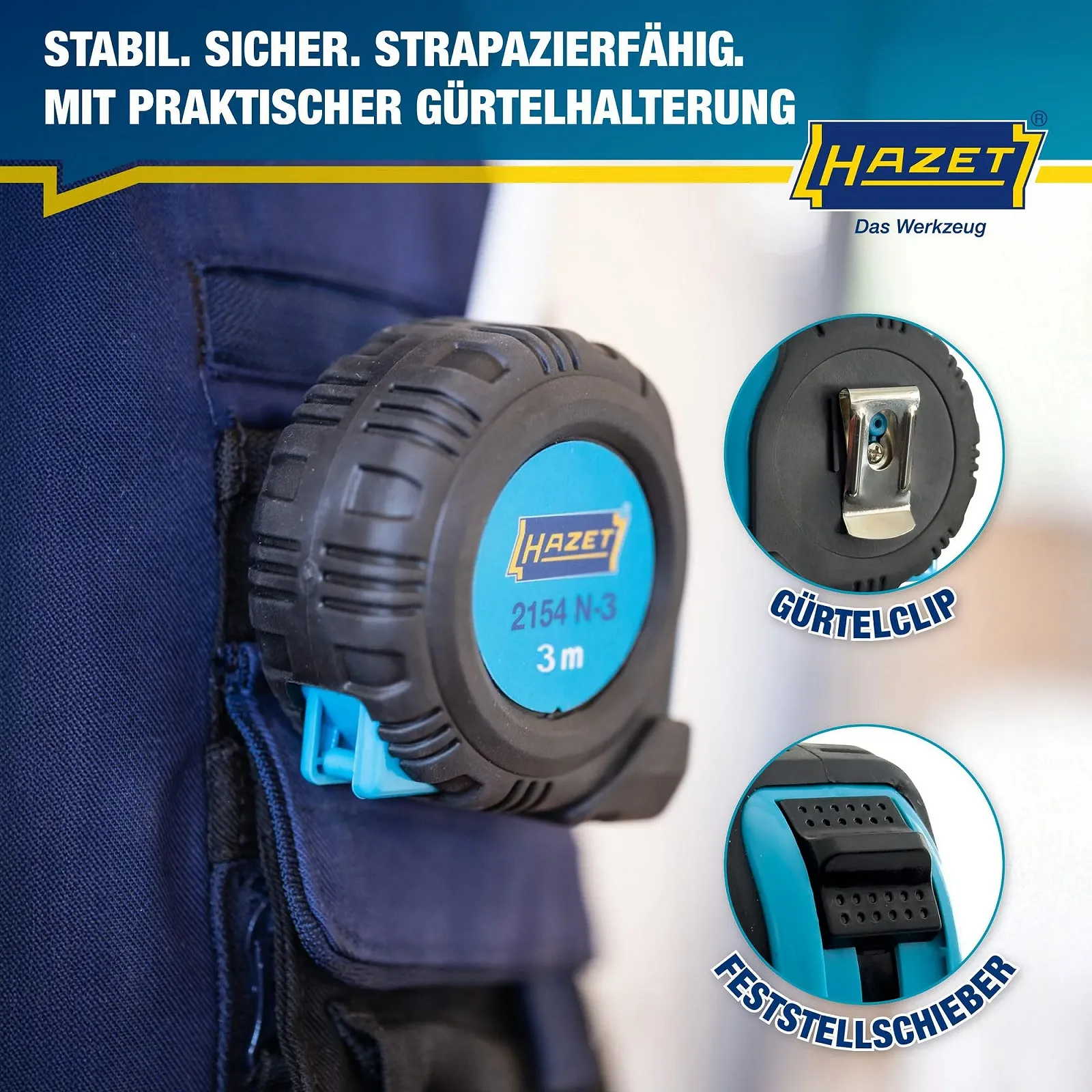 Рулетка HAZET 2154N-3 3000 мм - Різнобарвна, фото №4