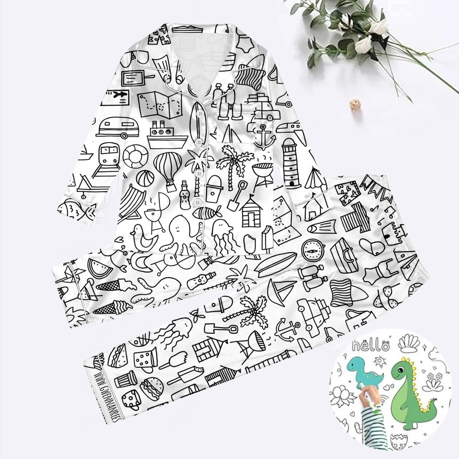 Дитяча піжама для розфарбовування, комплект домашнього одягу з двох предметів, фото №2