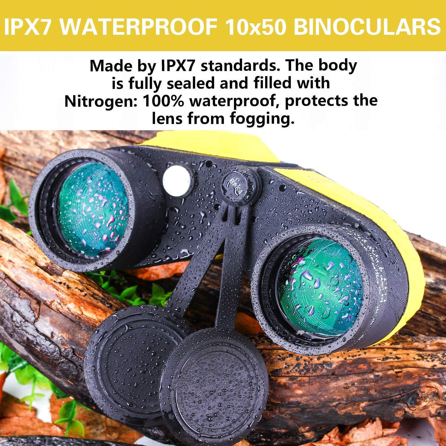Бінокль Marine Military 10x50 Waterproof Anti-Fog з далекоміром Компас Чорний, фото №7