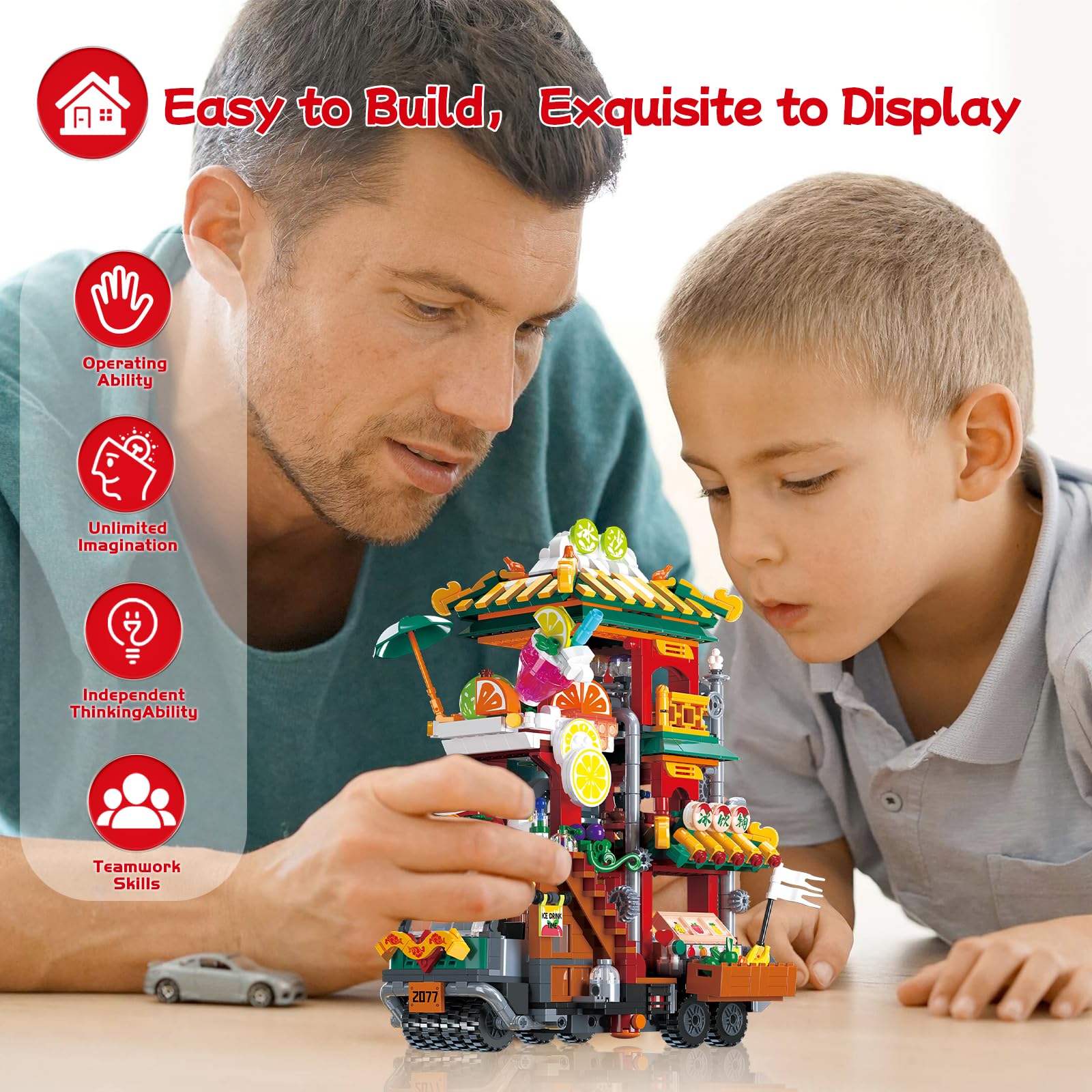 Блоки Hallisun City Ice Drink Shop Truck Mini Stone Street Landscape Creative Architecture Educational Toy, фото №5